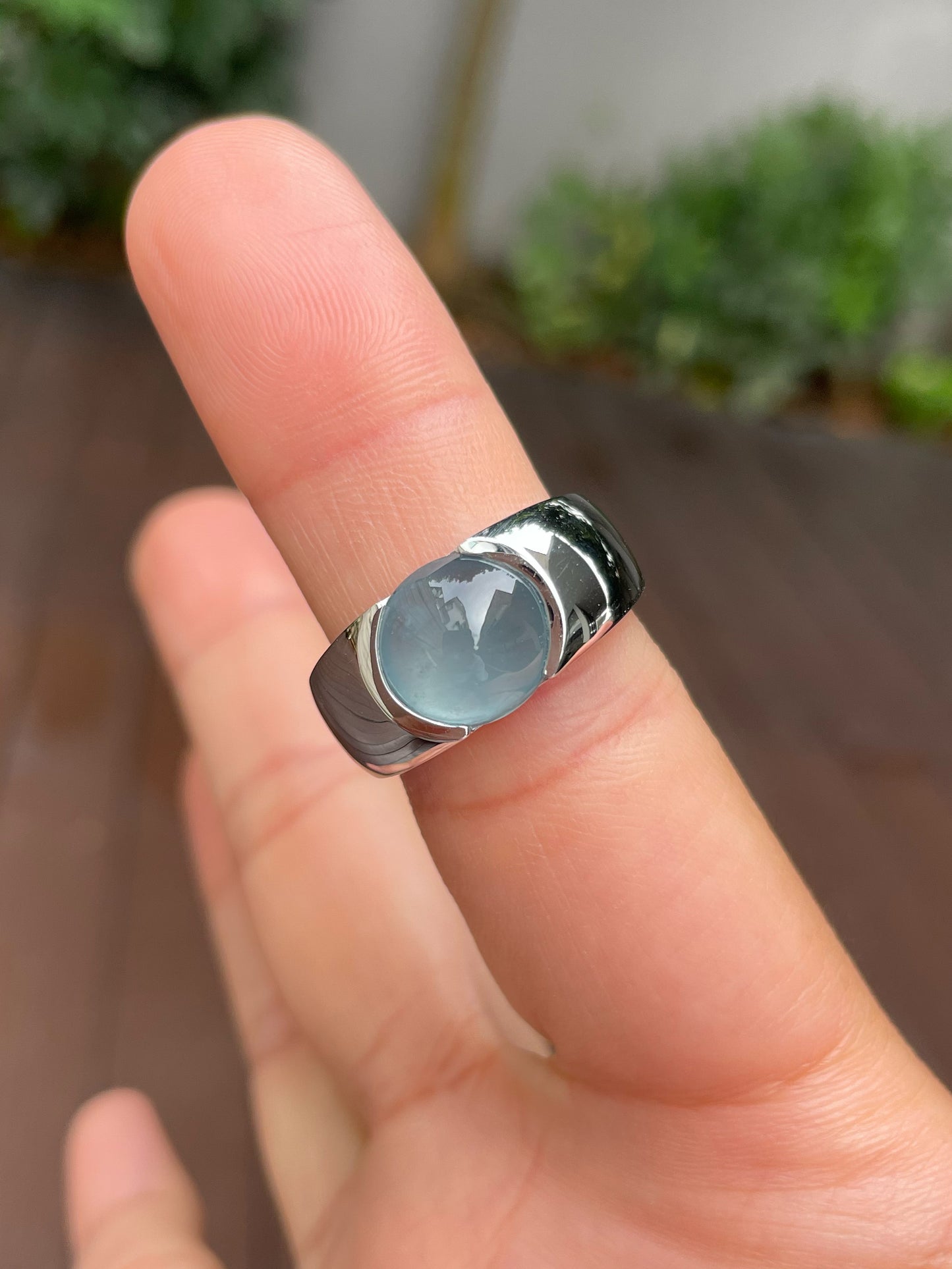 Icy Blue Jadeite Cabochon Ring (NJR170)