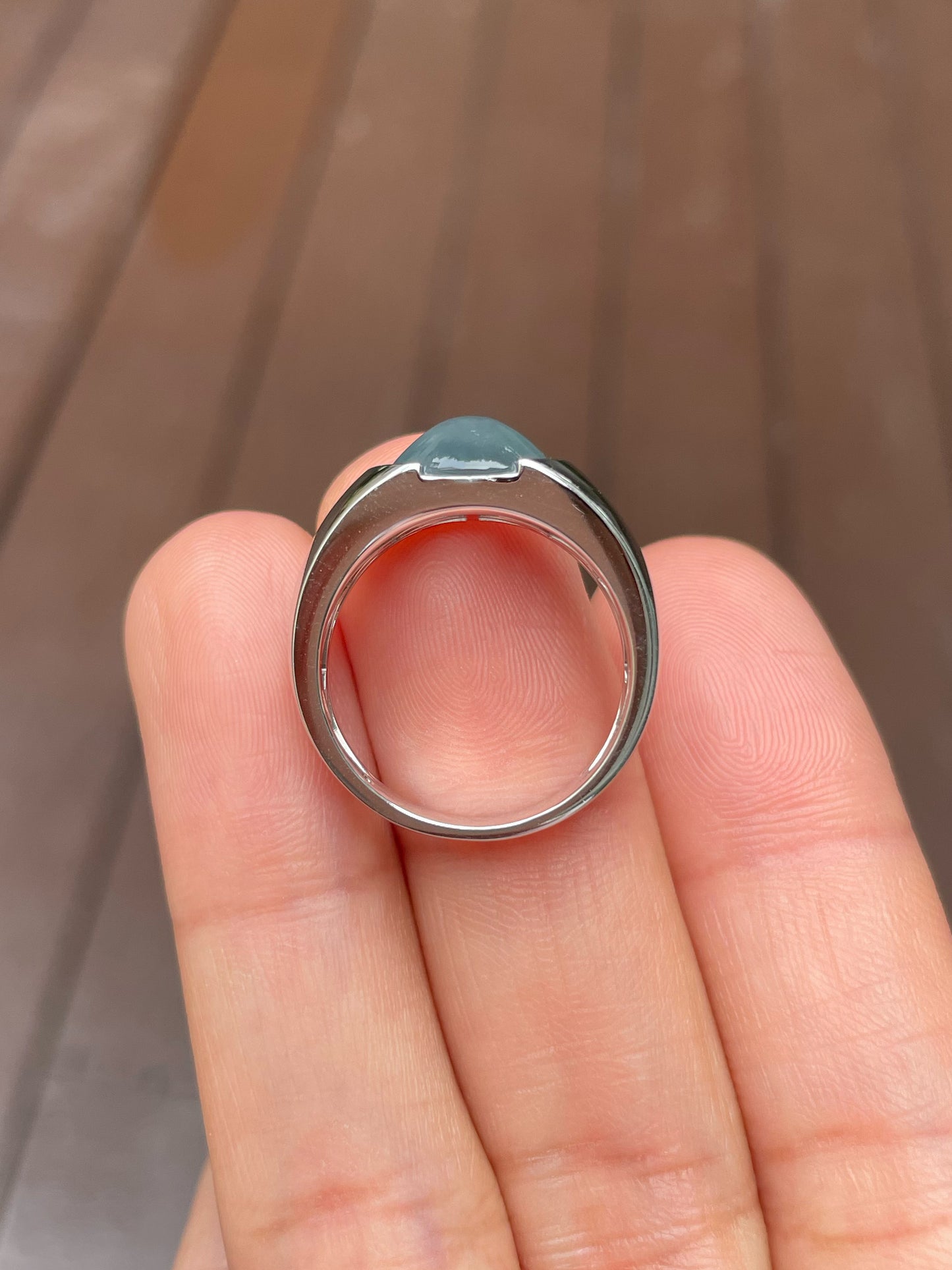 Icy Blue Jadeite Cabochon Ring (NJR170)