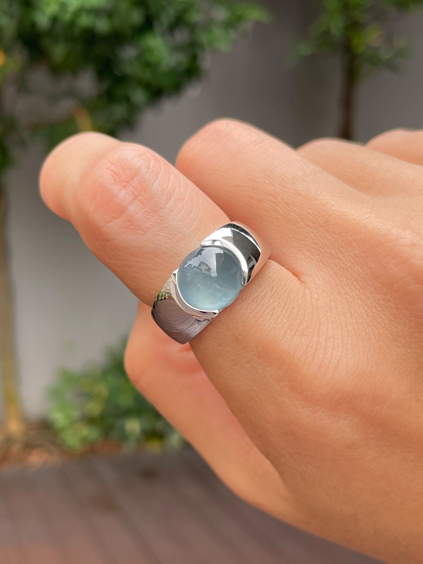 Icy Blue Jadeite Cabochon Ring (NJR170)