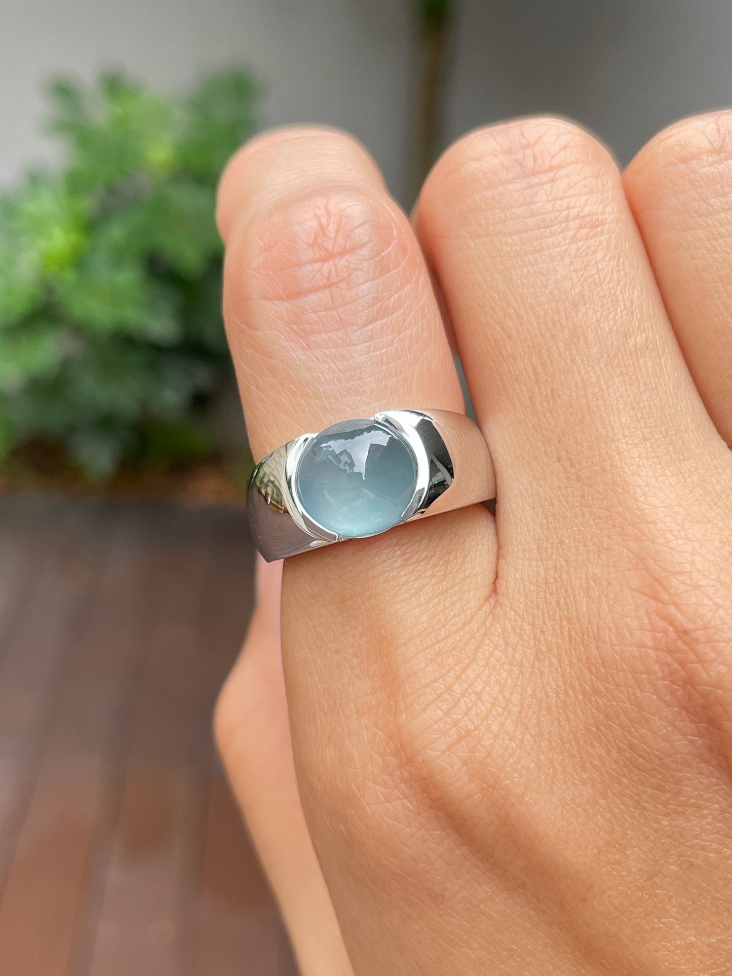Icy Blue Jadeite Cabochon Ring (NJR170)