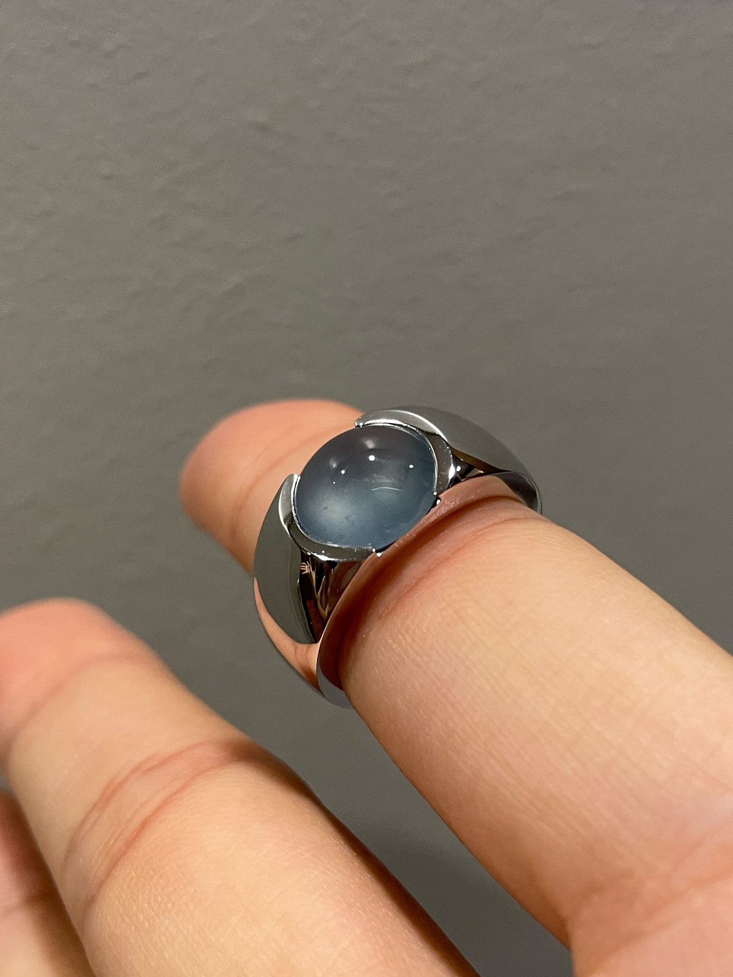 Icy Blue Jadeite Cabochon Ring (NJR170)