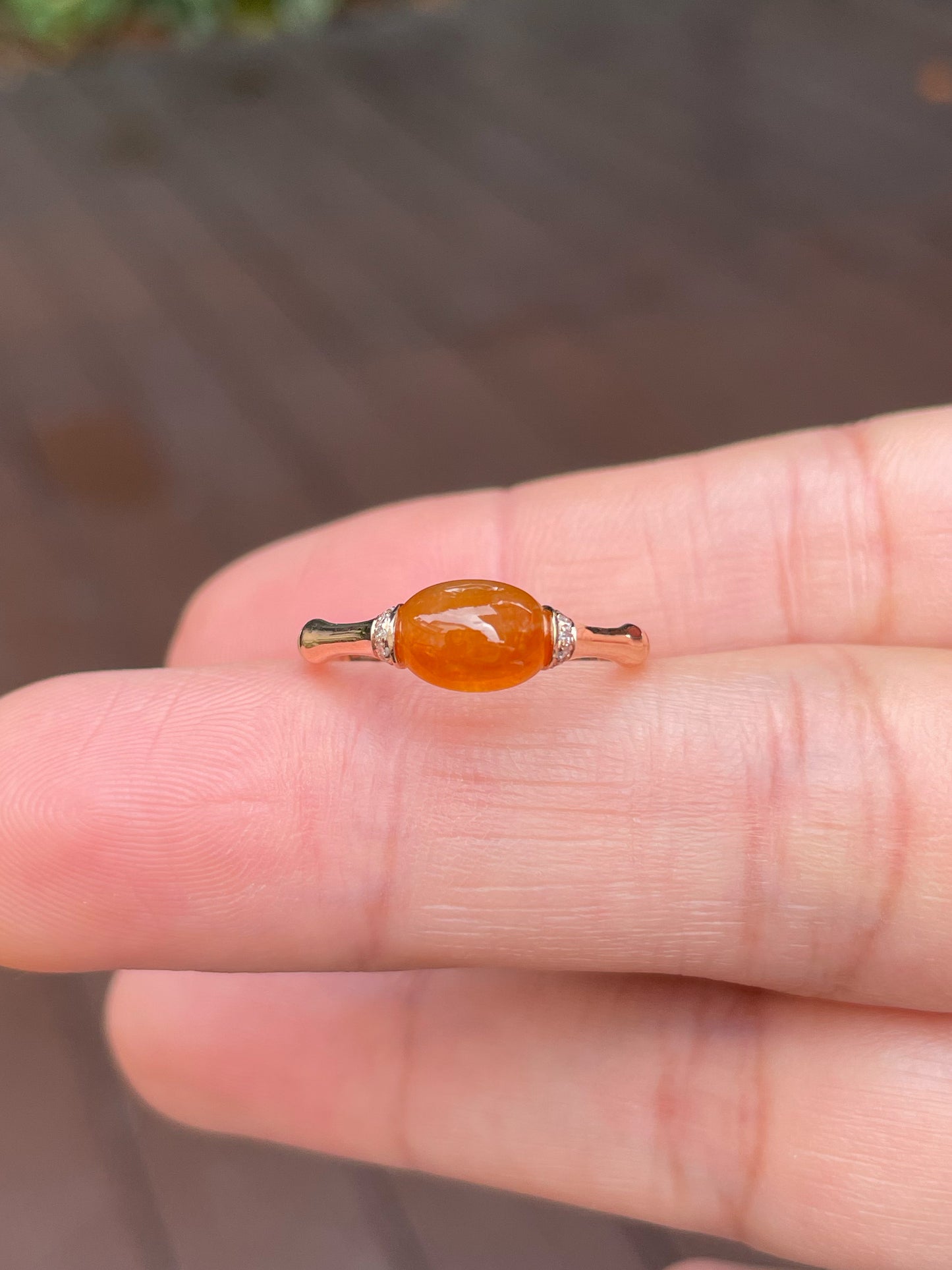Icy Orange Jade Cabochon Ring (NJR171)