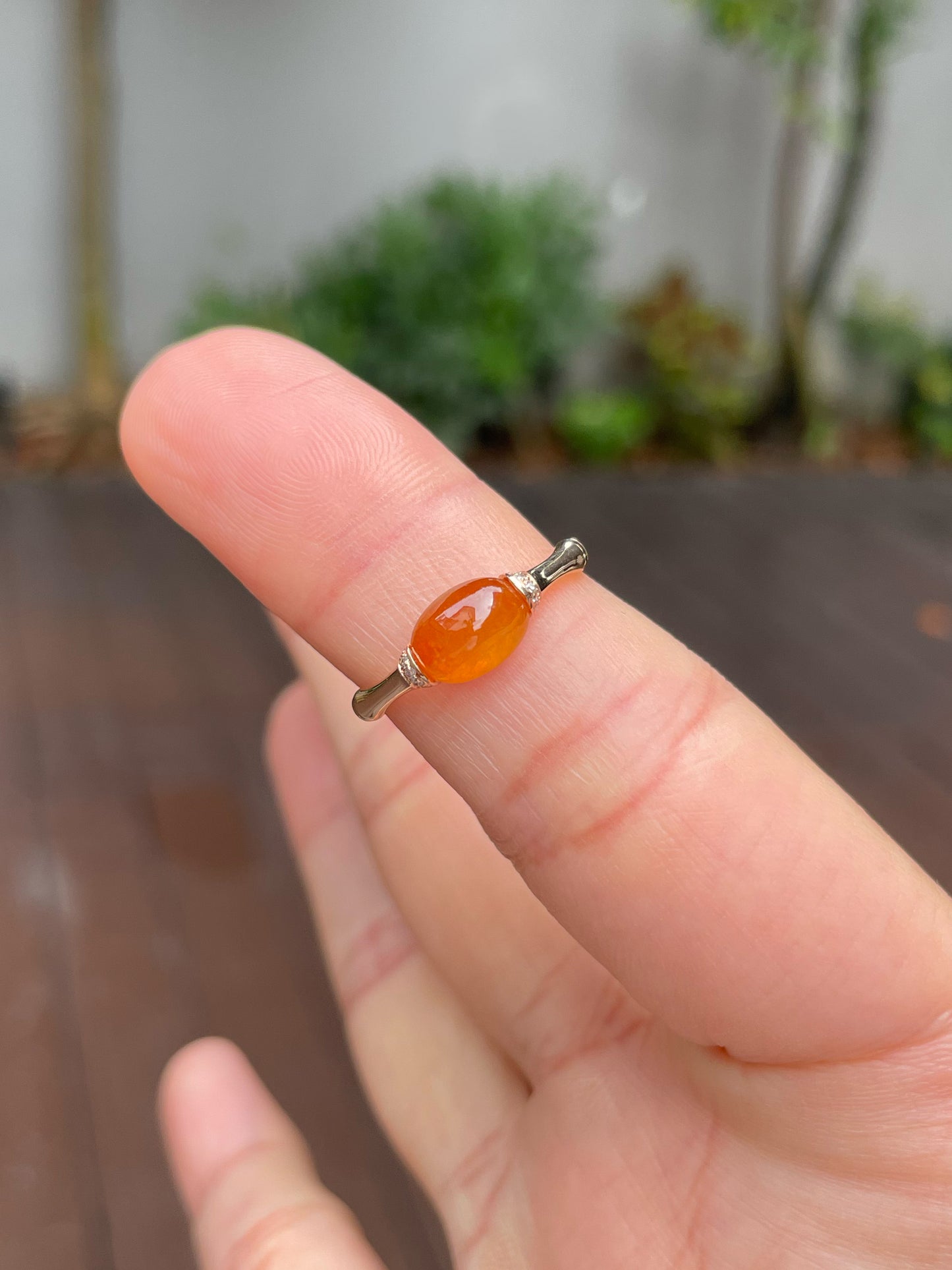 Icy Orange Jade Cabochon Ring (NJR171)