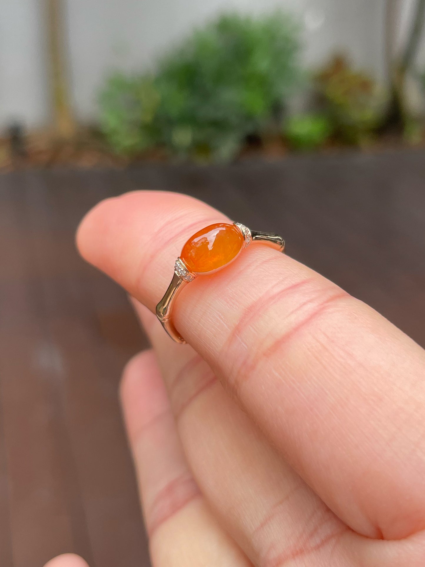 Icy Orange Jade Cabochon Ring (NJR171)