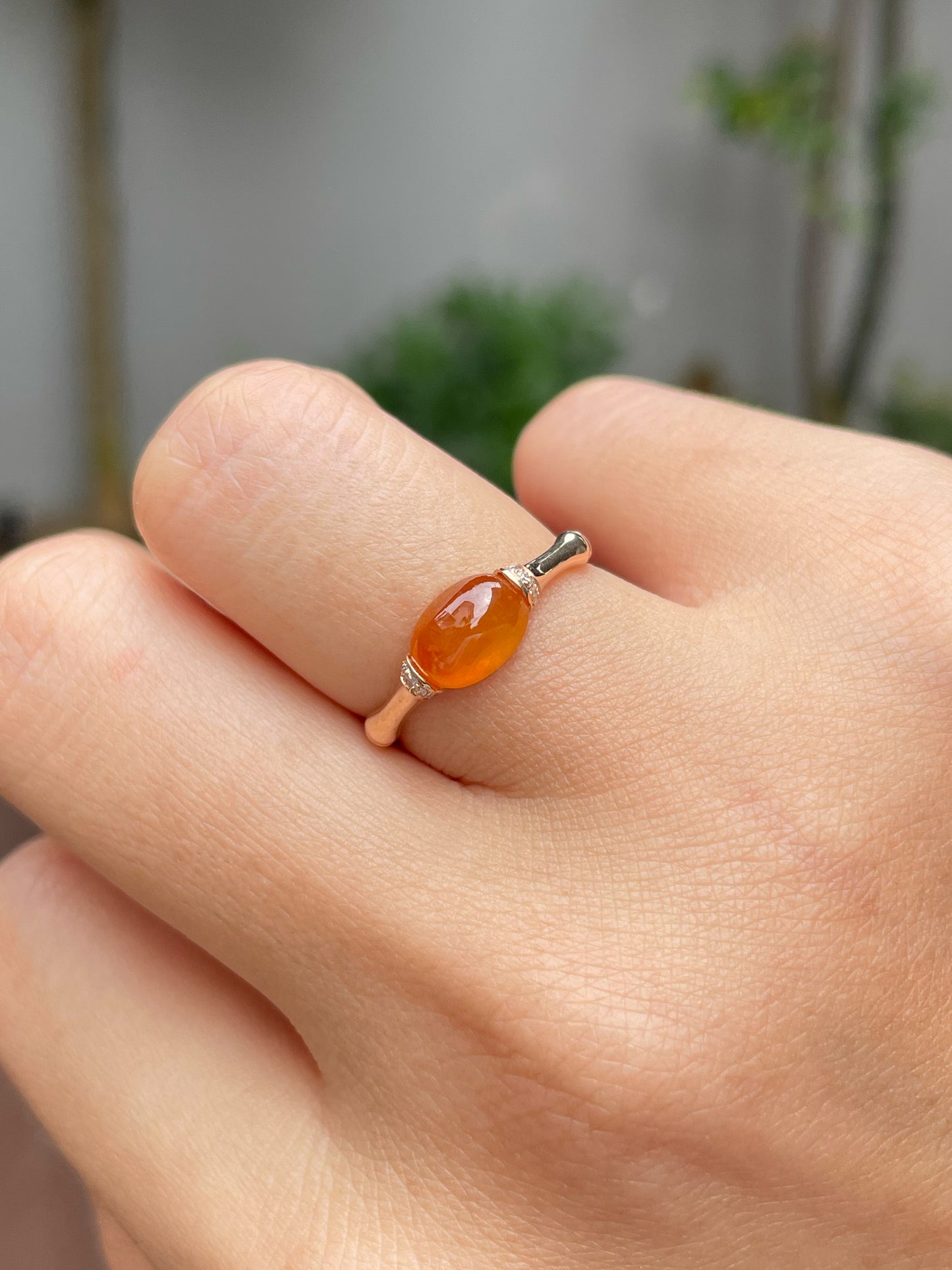 Icy Orange Jade Cabochon Ring (NJR171)