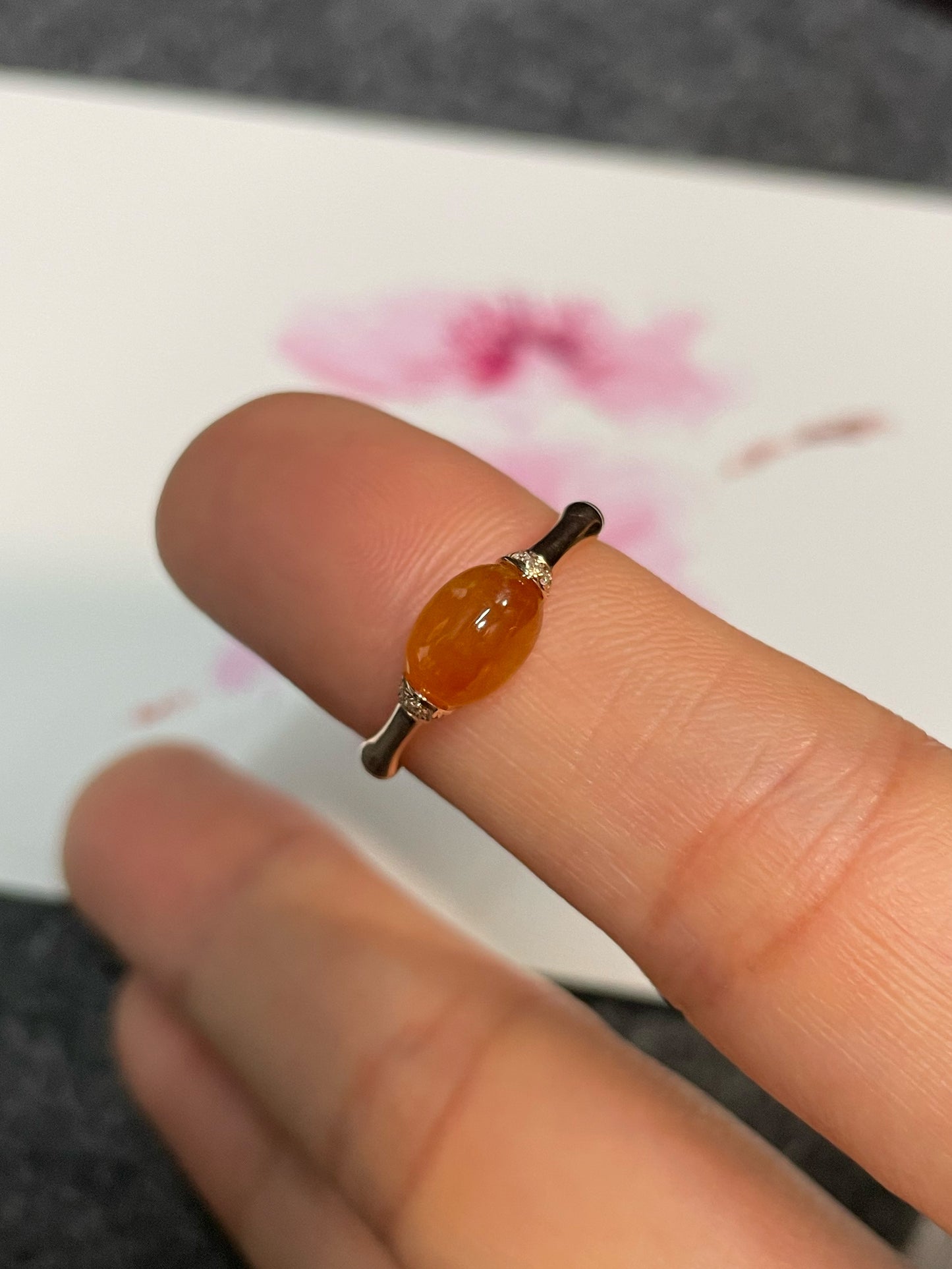 Icy Orange Jade Cabochon Ring (NJR171)