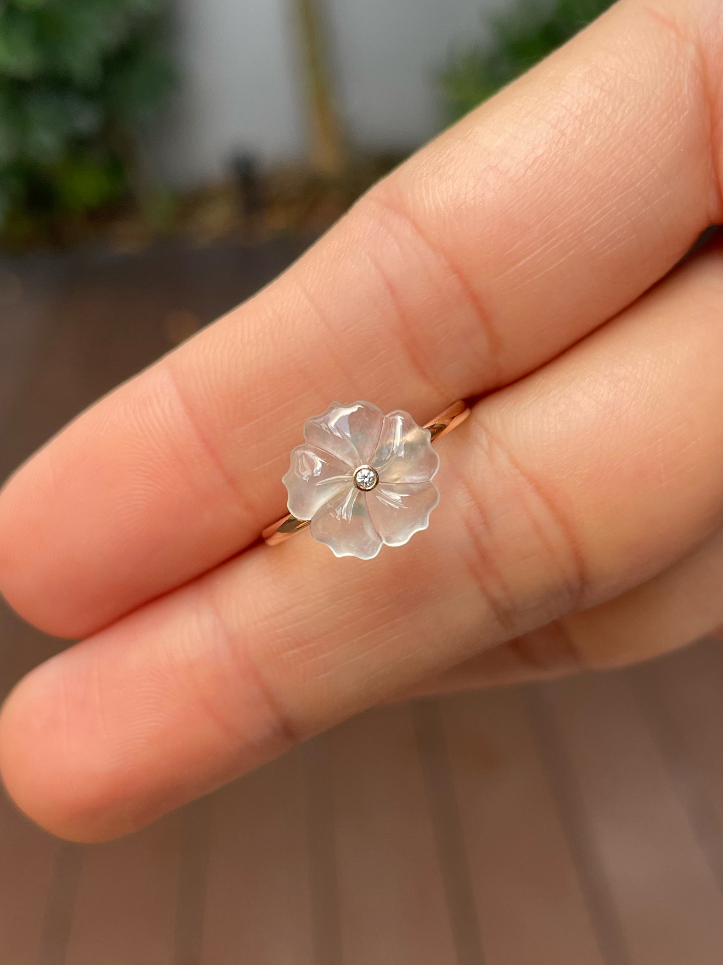 Glassy Jade Ring - Plum Blossom (NJR178)