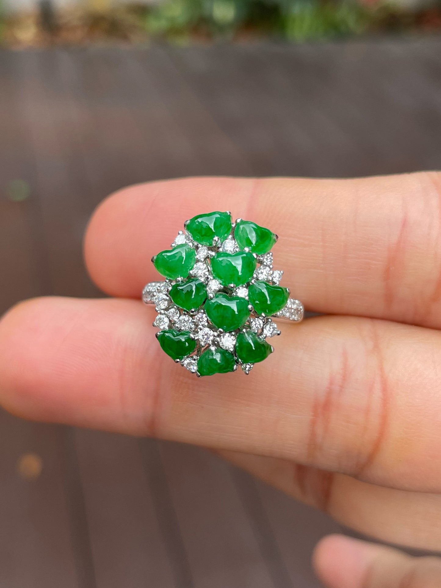 Green Jadeite Ring / Pendant - Hearts (NJR184)
