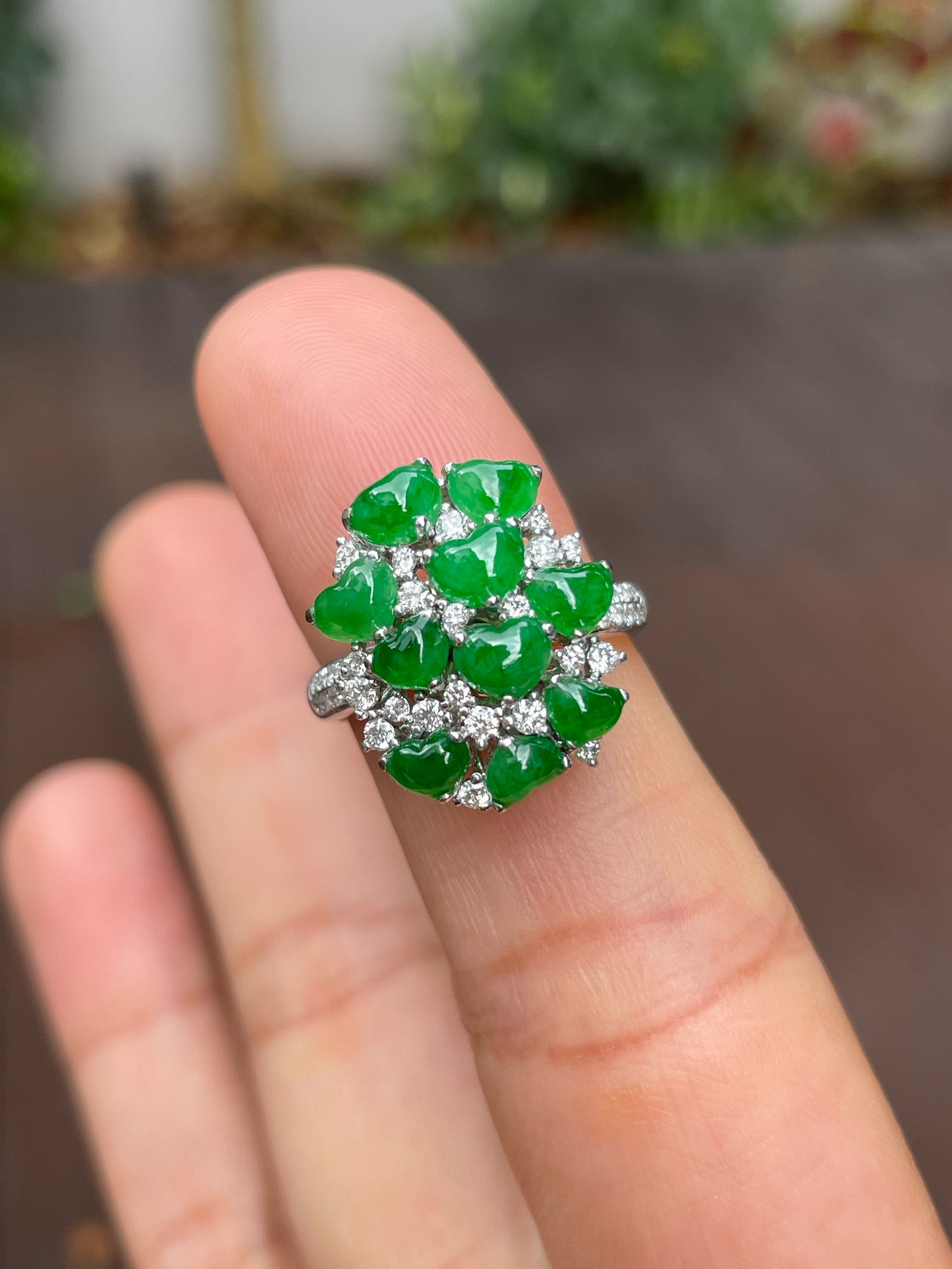 Green Jadeite Ring / Pendant - Hearts (NJR184)