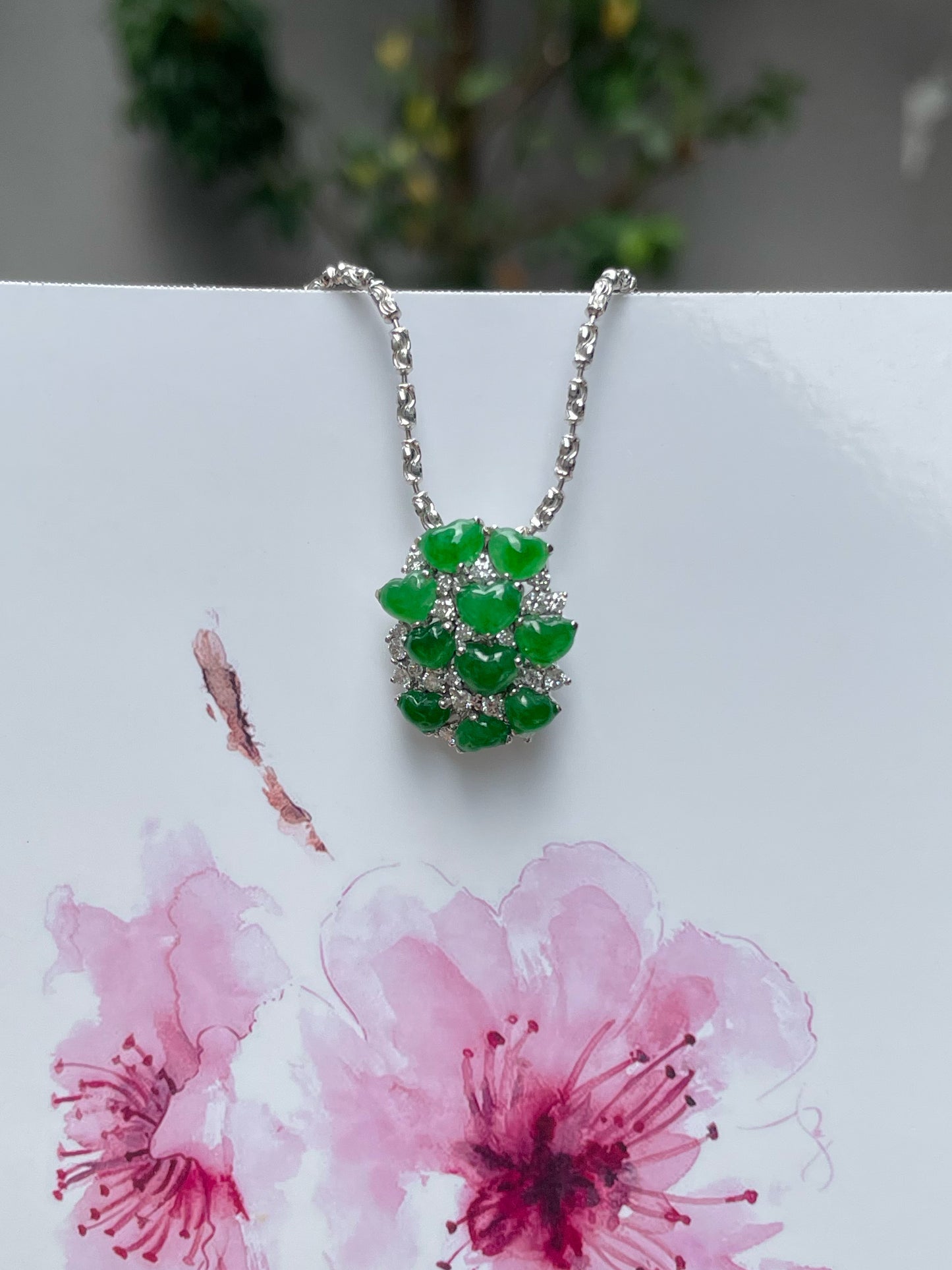 Green Jadeite Ring / Pendant - Hearts (NJR184)