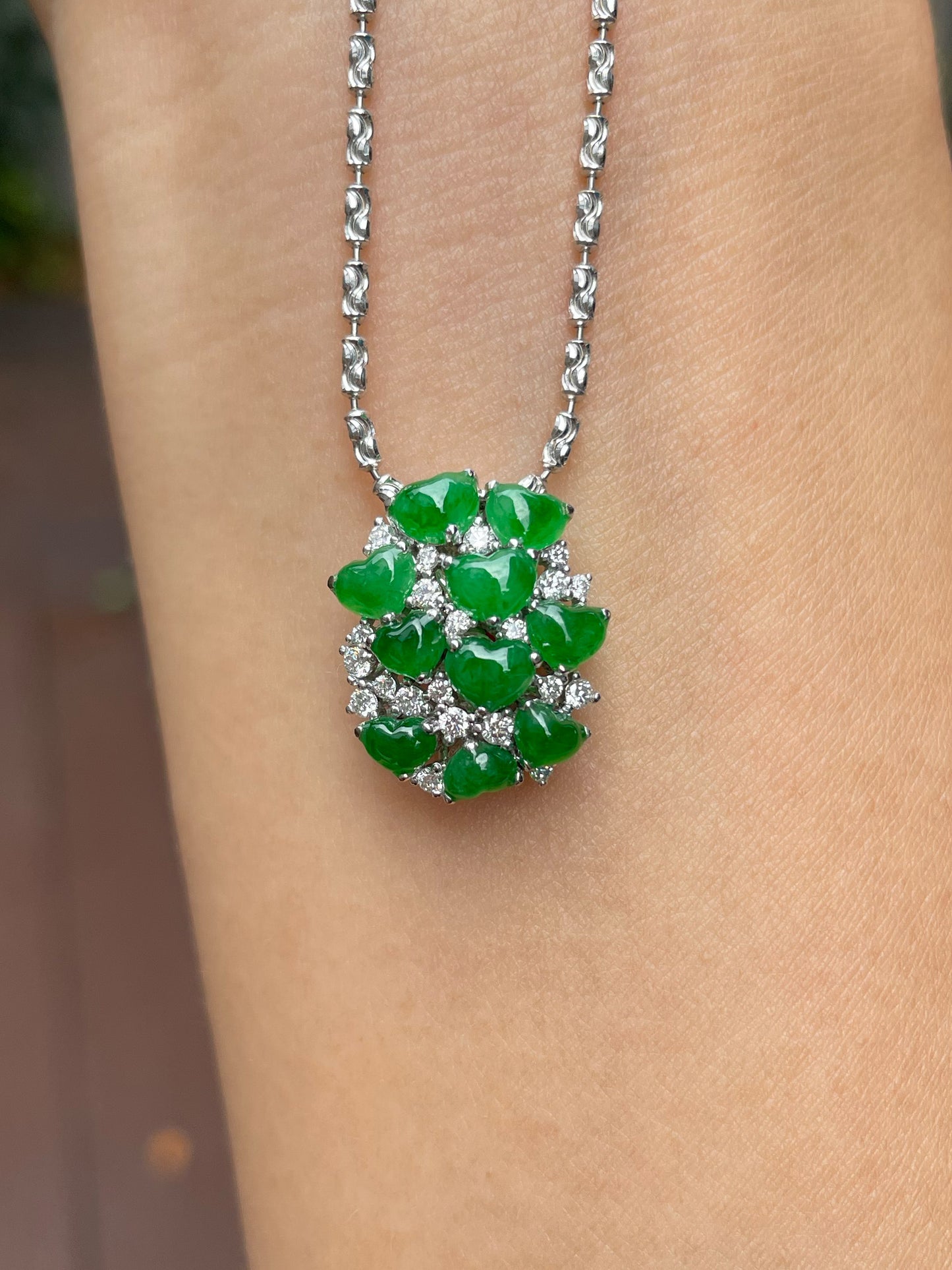 Green Jadeite Ring / Pendant - Hearts (NJR184)
