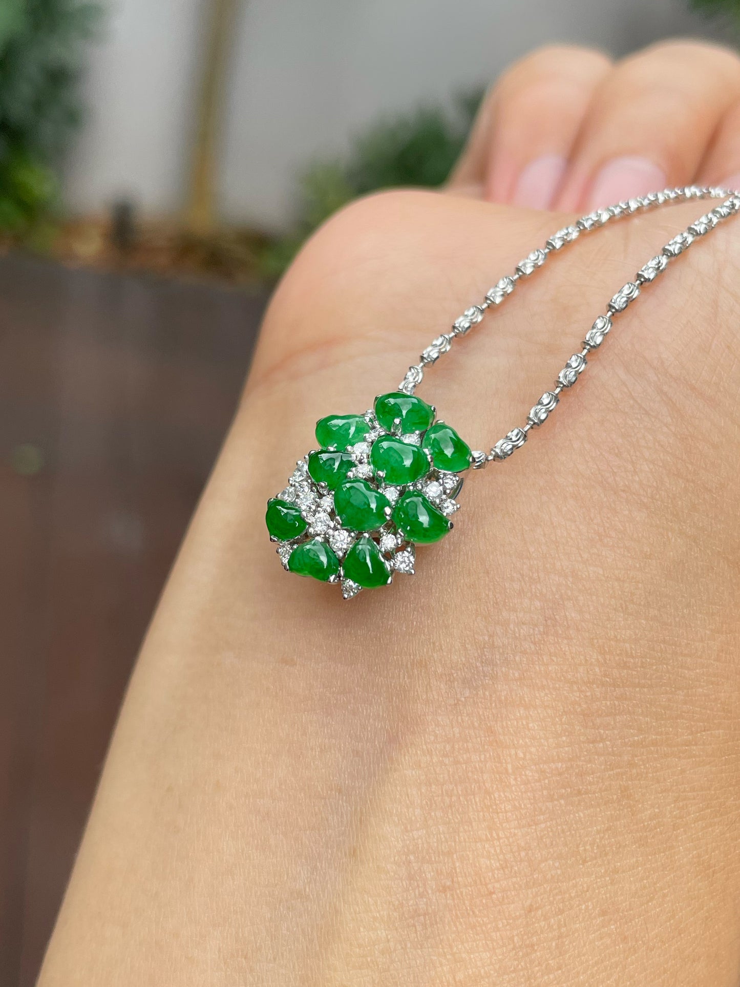 Green Jadeite Ring / Pendant - Hearts (NJR184)