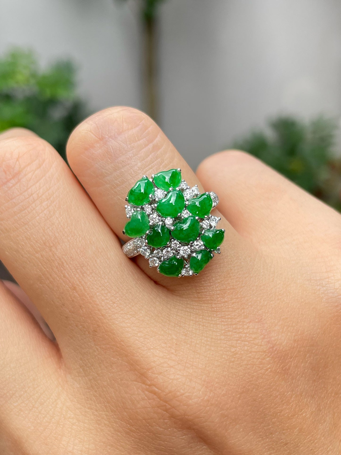 Green Jadeite Ring / Pendant - Hearts (NJR184)