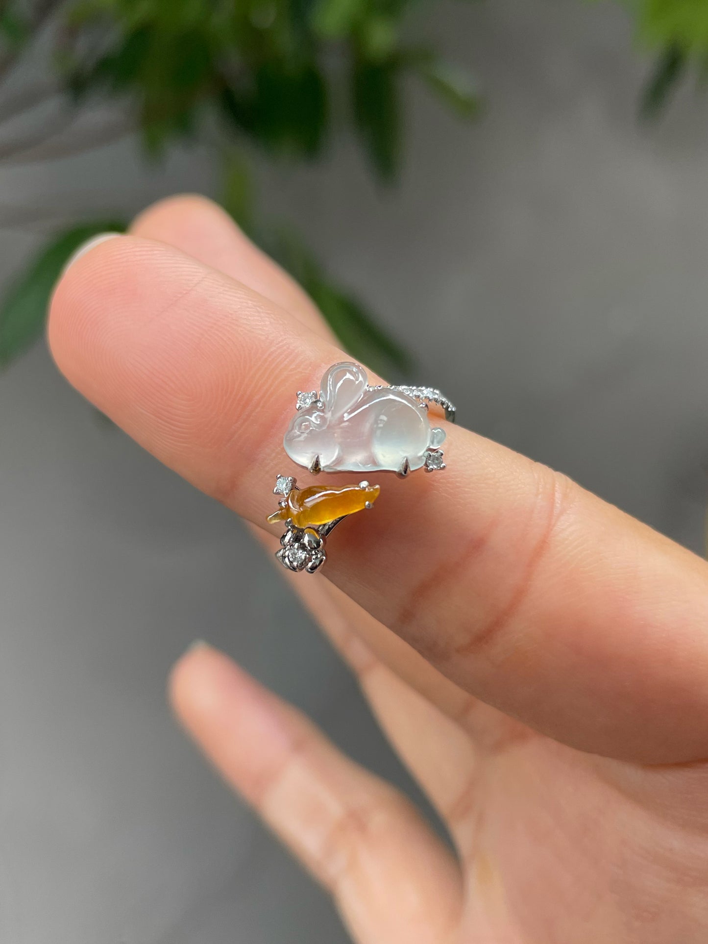 Icy Jade Ring - Rabbit With Carrot (NJR211)