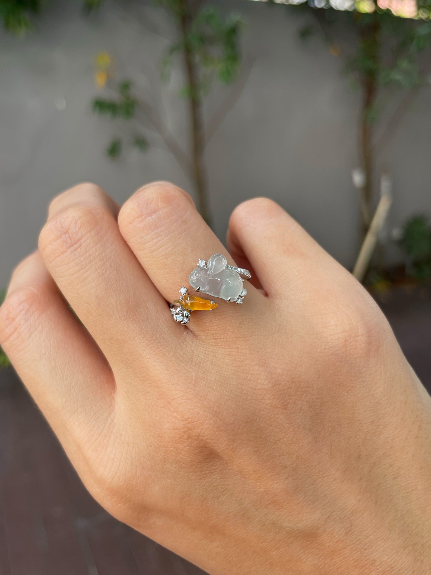 Icy Jade Ring - Rabbit With Carrot (NJR211)