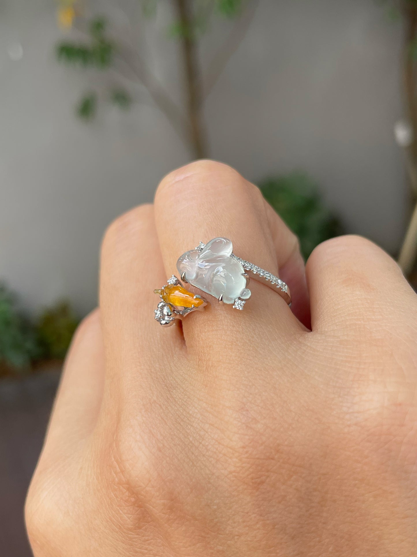 Icy Jade Ring - Rabbit With Carrot (NJR211)