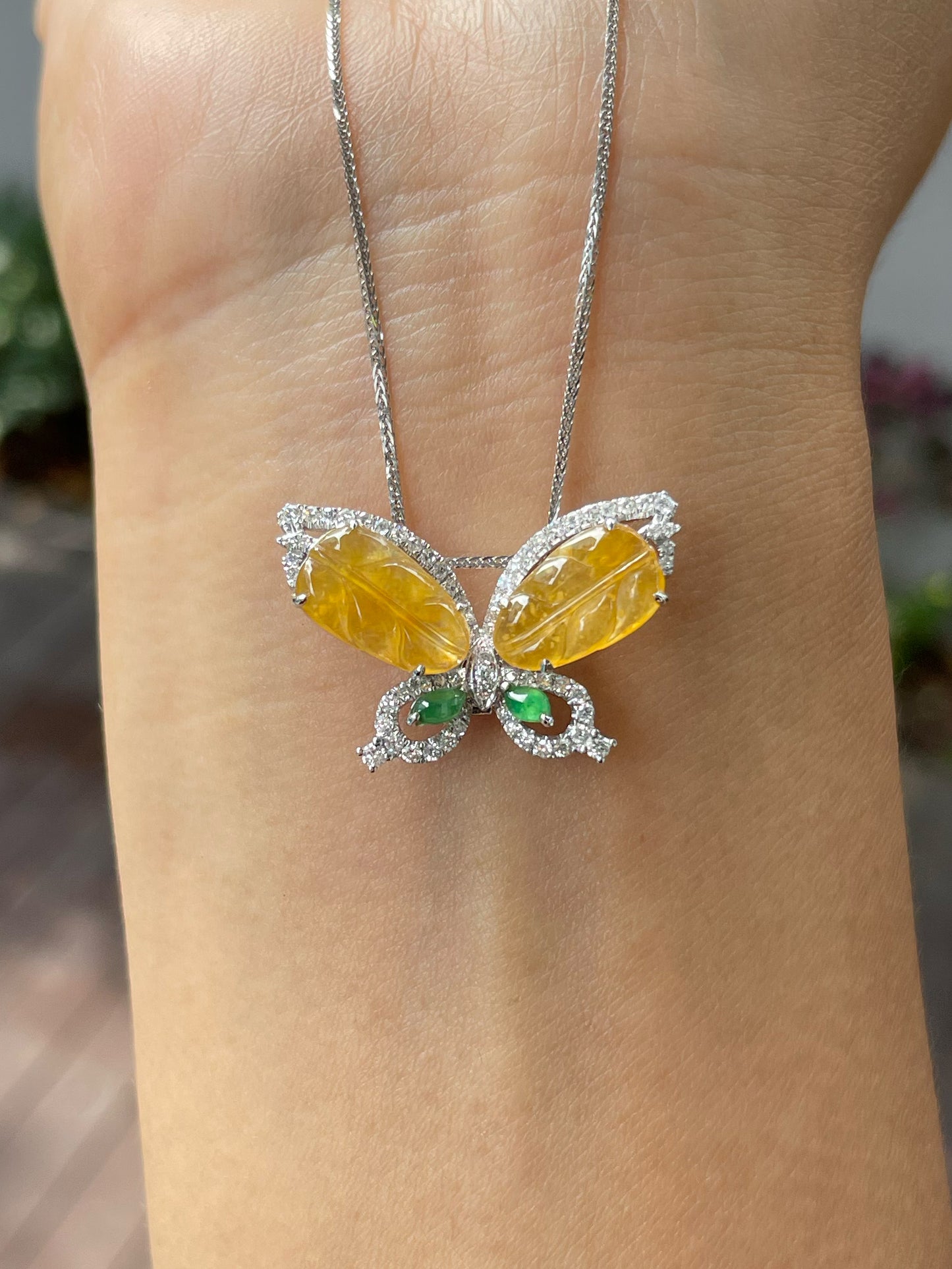 Icy Yellow Jade Leaf Ring / Pendant - Butterfly (NJR217)