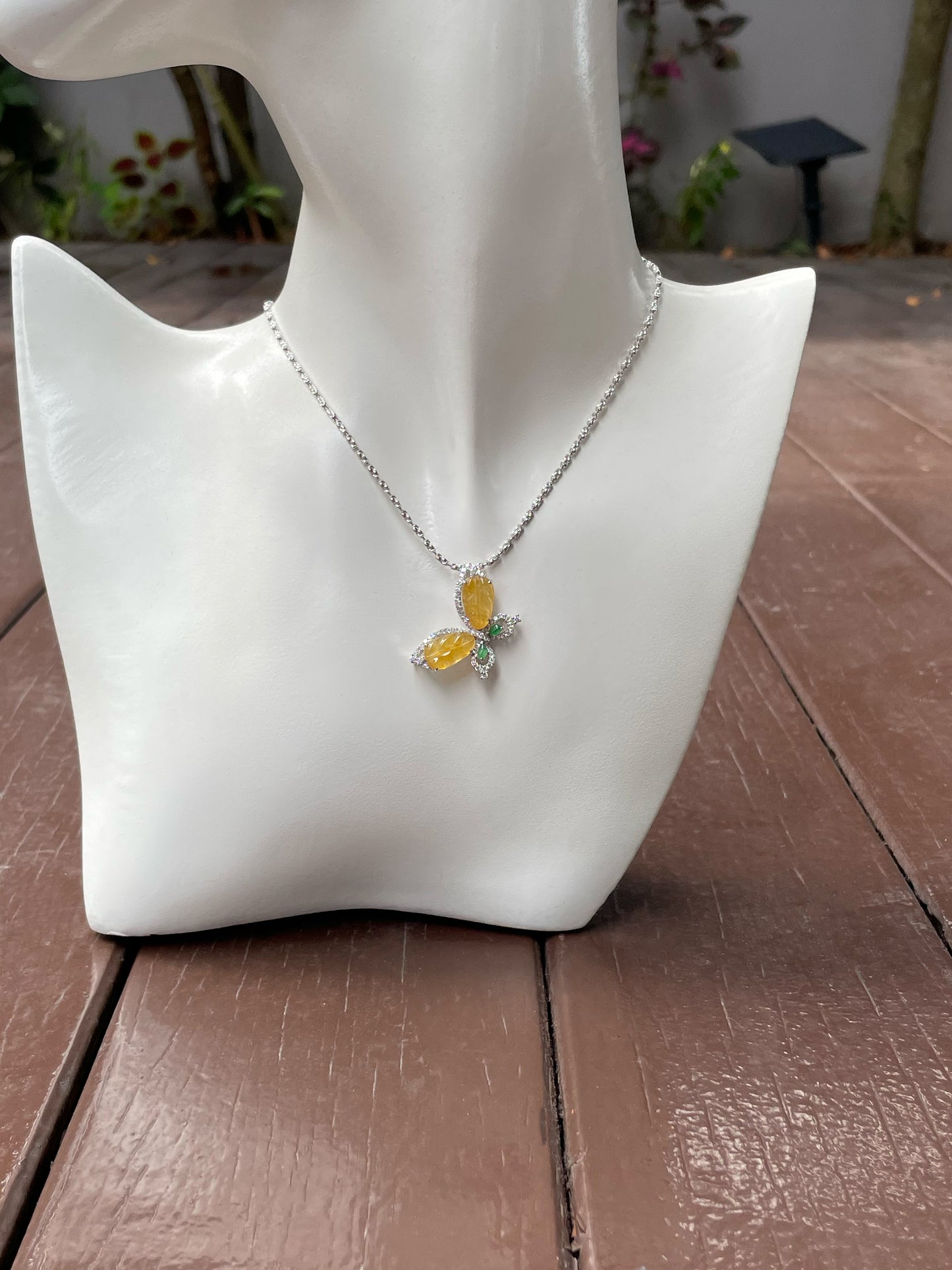 Icy Yellow Jade Leaf Ring / Pendant - Butterfly (NJR217)