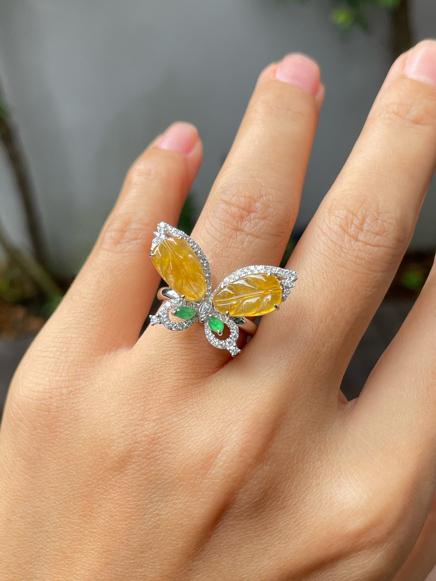 Icy Yellow Jade Leaf Ring / Pendant - Butterfly (NJR217)