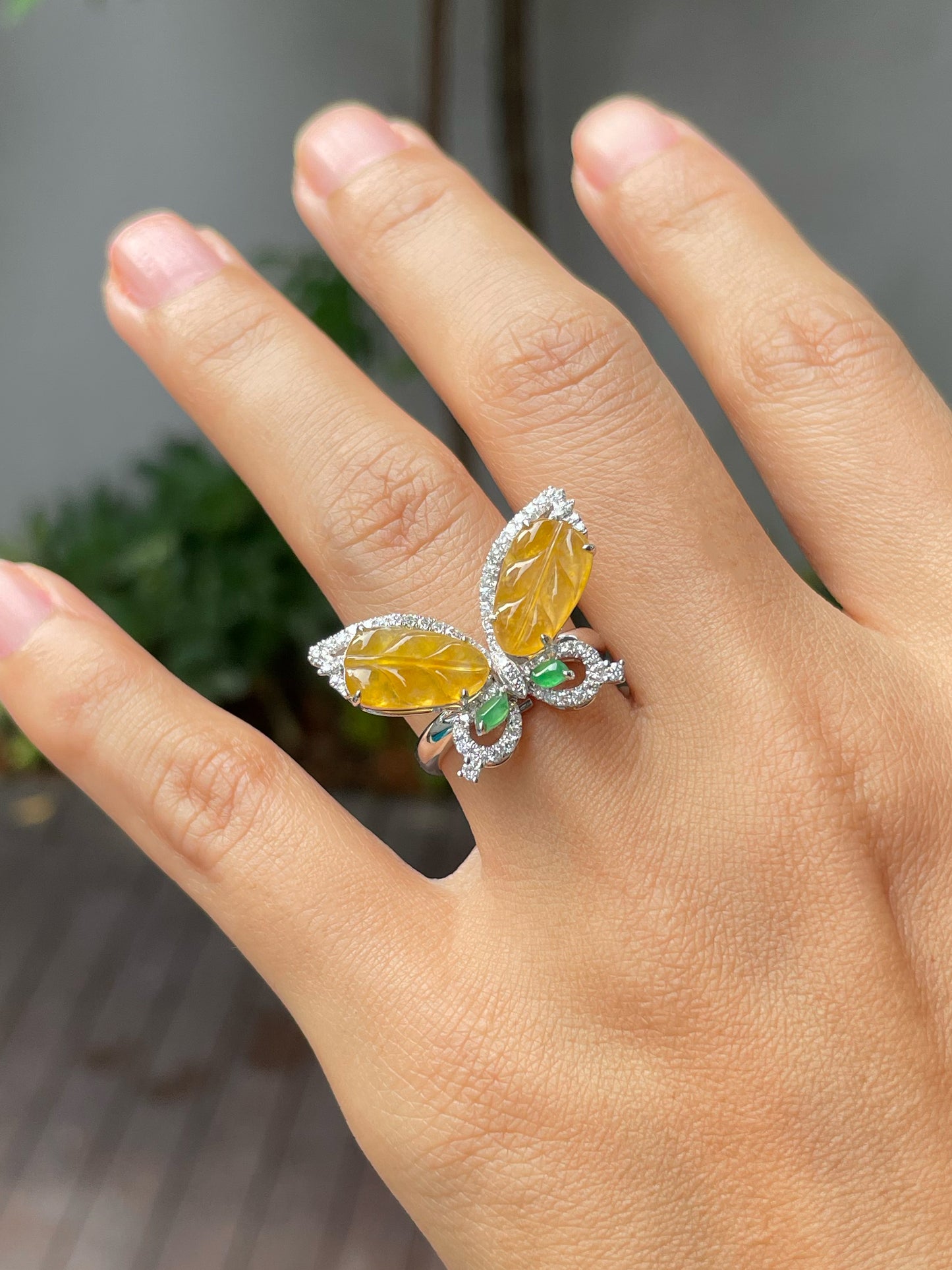 Icy Yellow Jade Leaf Ring / Pendant - Butterfly (NJR217)
