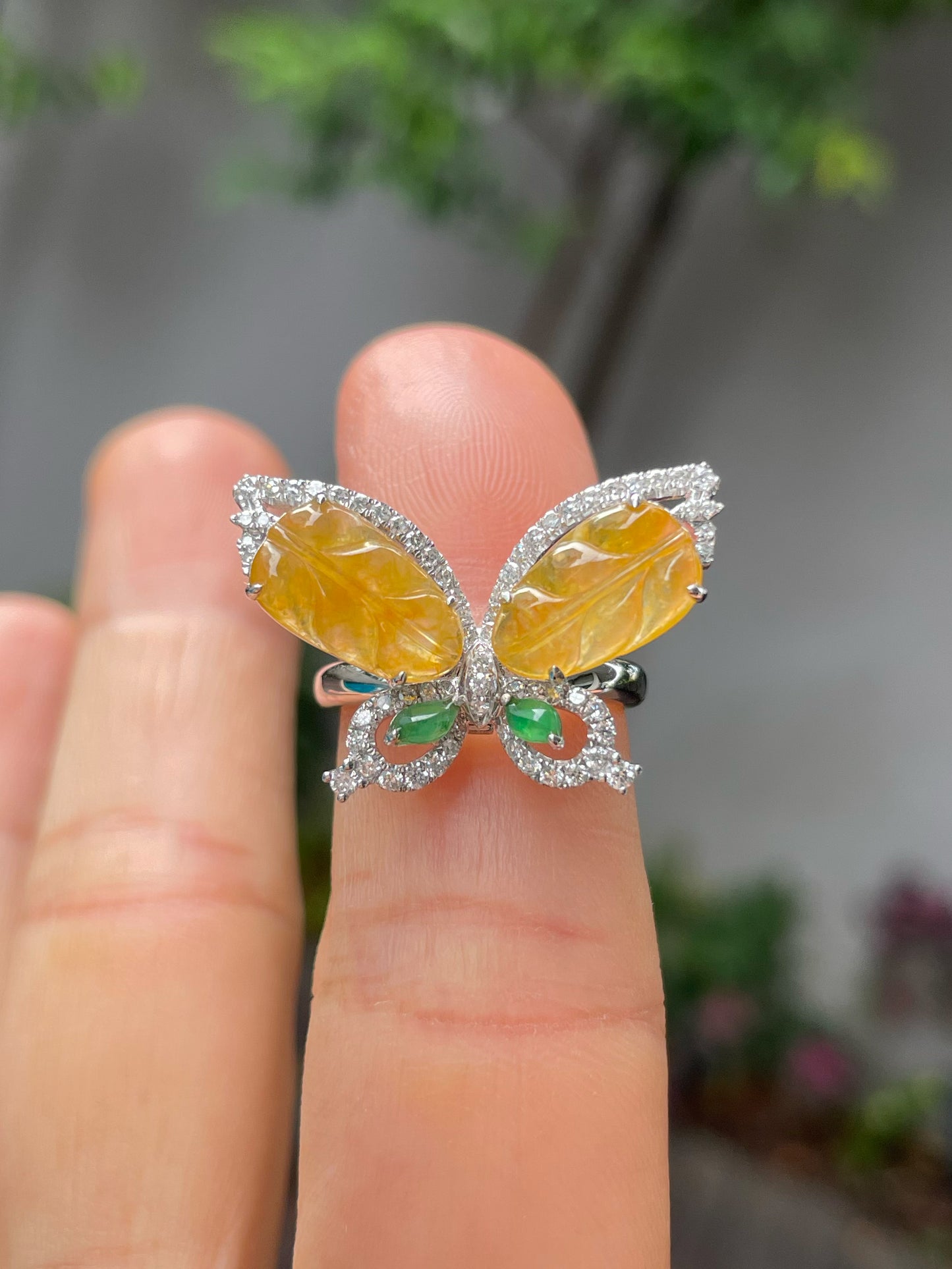 Icy Yellow Jade Leaf Ring / Pendant - Butterfly (NJR217)