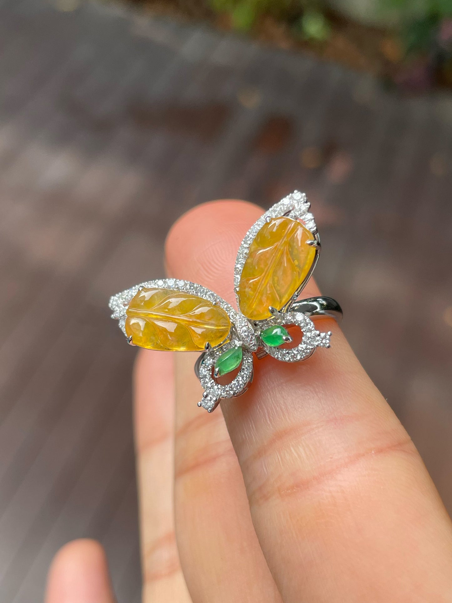 Icy Yellow Jade Leaf Ring / Pendant - Butterfly (NJR217)