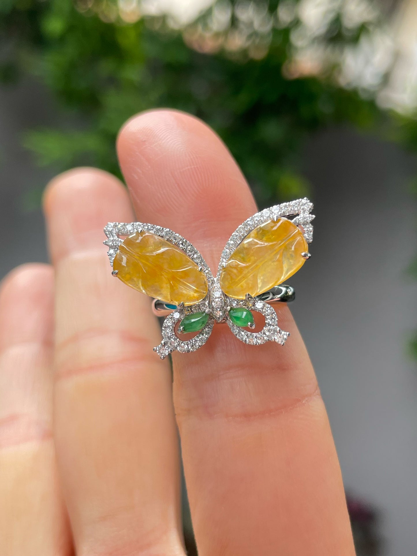 Icy Yellow Jade Leaf Ring / Pendant - Butterfly (NJR217)