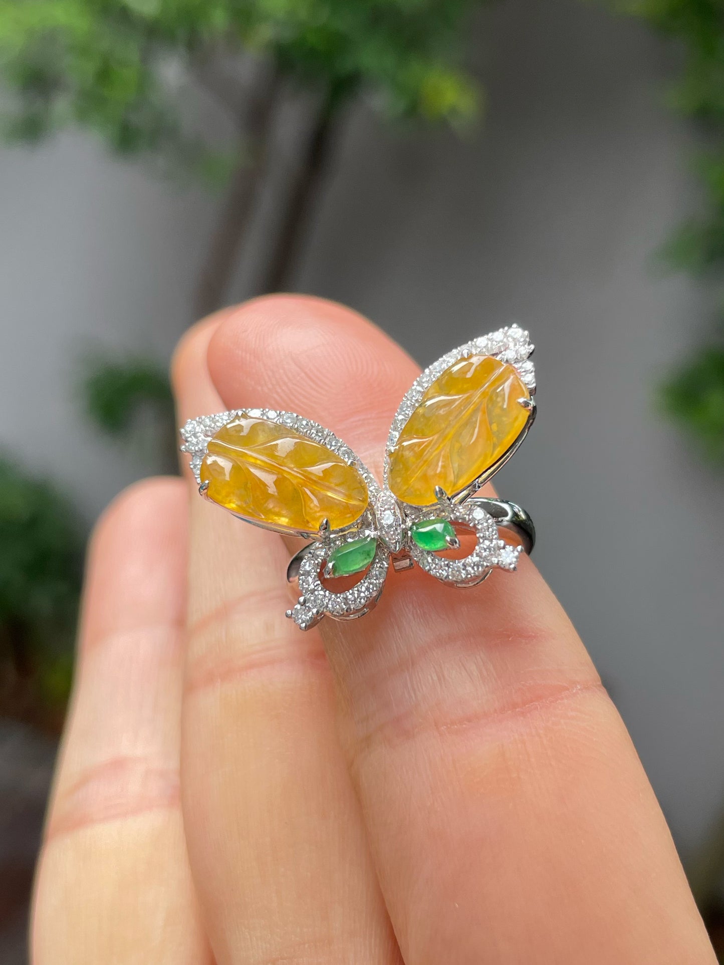 Icy Yellow Jade Leaf Ring / Pendant - Butterfly (NJR217)