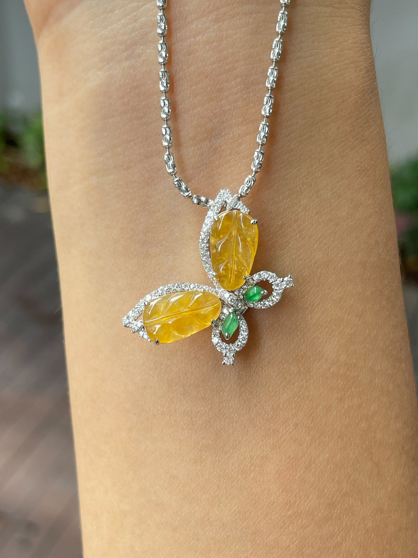 Icy Yellow Jade Leaf Ring / Pendant - Butterfly (NJR217)