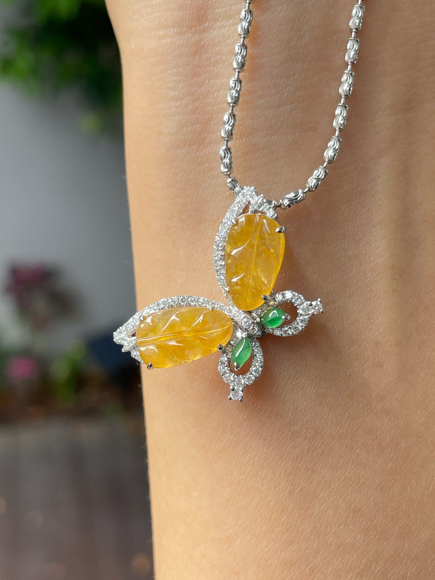 Icy Yellow Jade Leaf Ring / Pendant - Butterfly (NJR217)