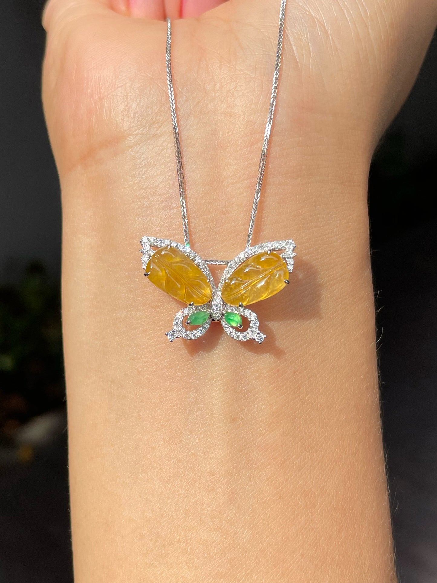 Icy Yellow Jade Leaf Ring / Pendant - Butterfly (NJR217)