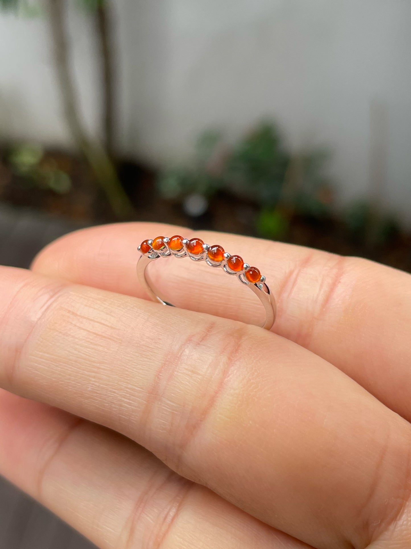 Orangy Red Jade Cabochons Ring (NJR225)
