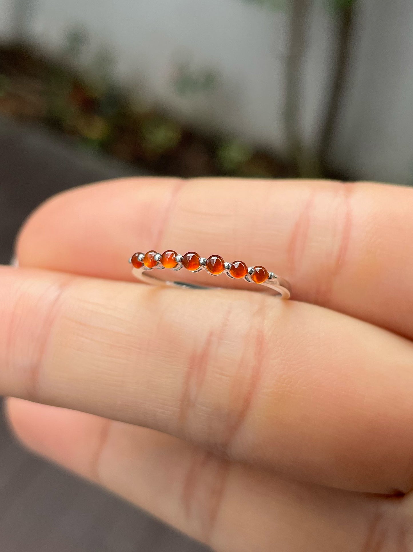 Orangy Red Jade Cabochons Ring (NJR225)