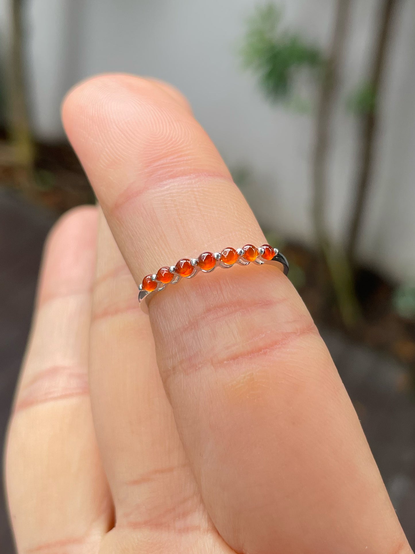 Orangy Red Jade Cabochons Ring (NJR225)