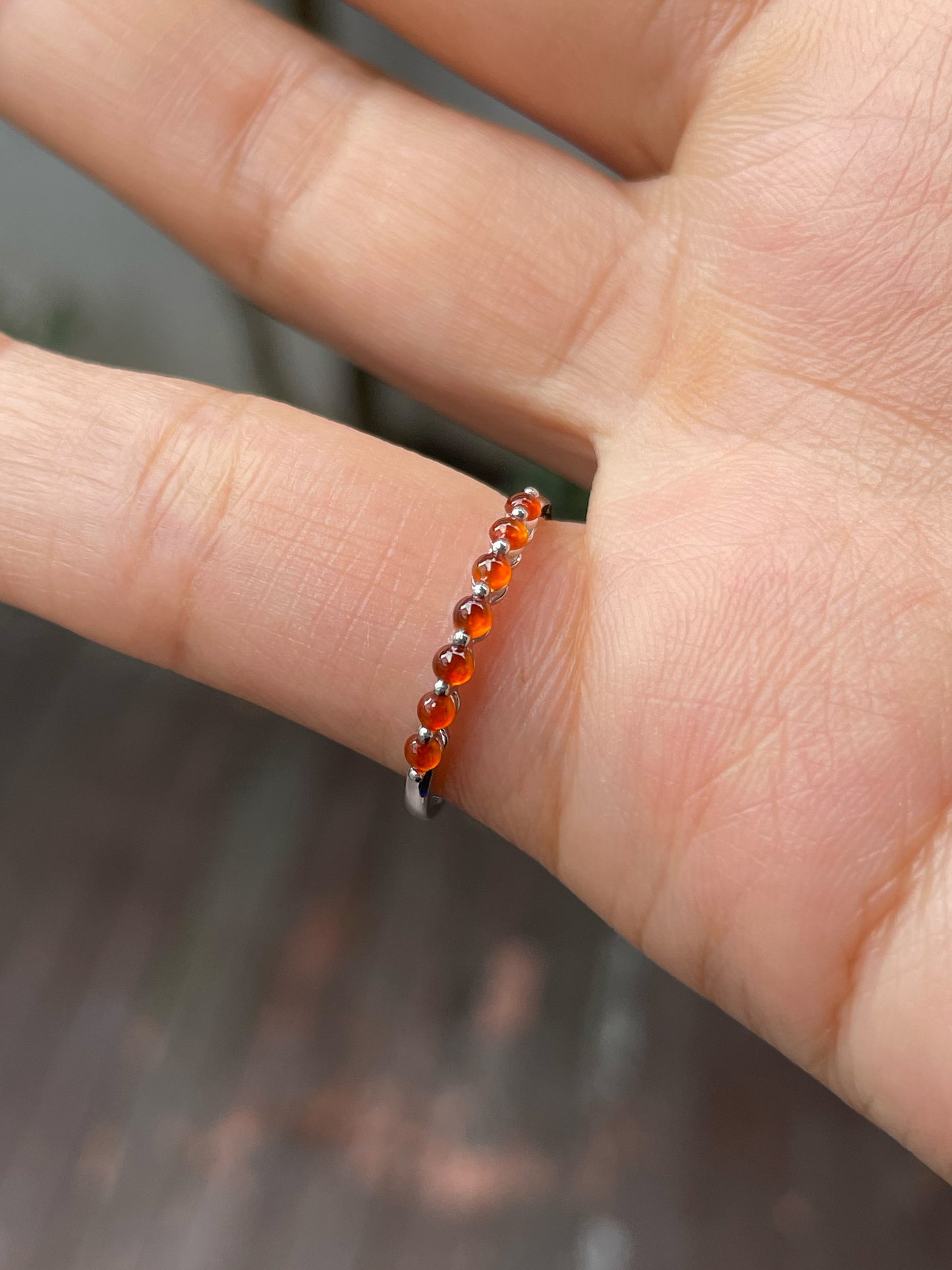 Orangy Red Jade Cabochons Ring (NJR225)
