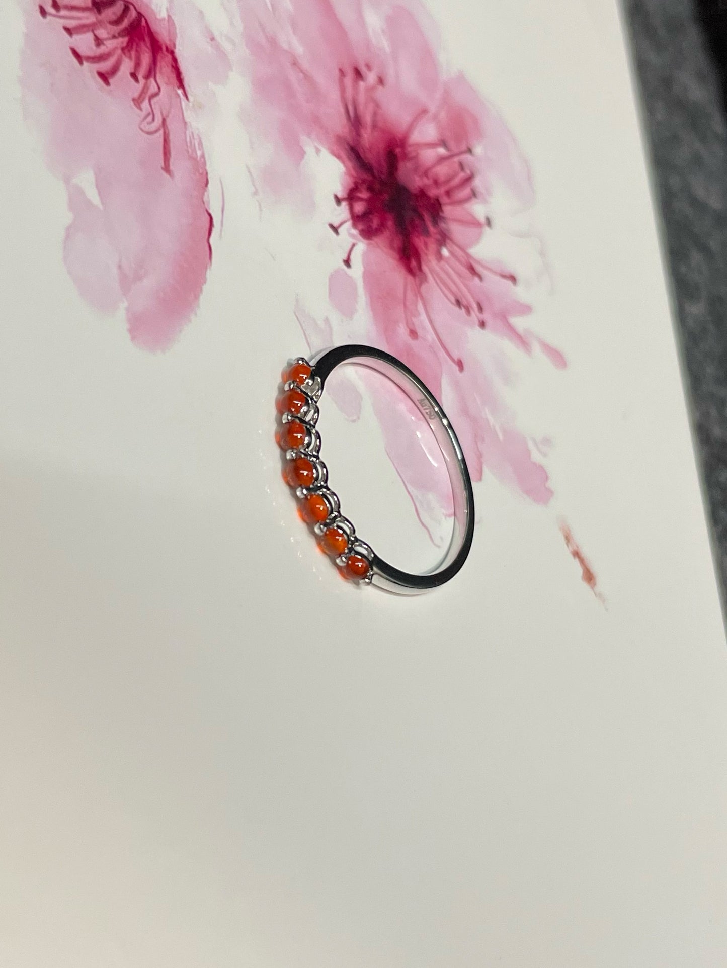 Orangy Red Jade Cabochons Ring (NJR225)