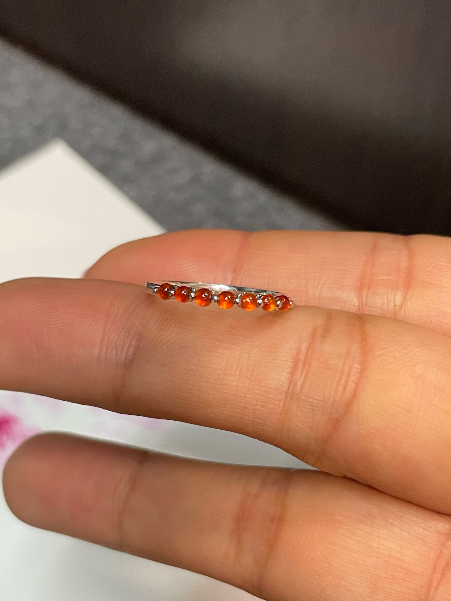 Orangy Red Jade Cabochons Ring (NJR225)