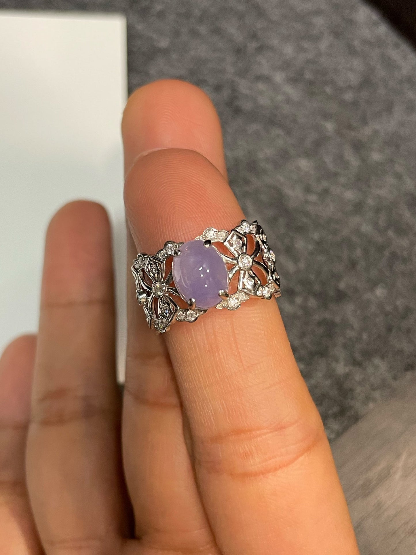 Lavender Jadeite Cabochon Ring (NJR242)