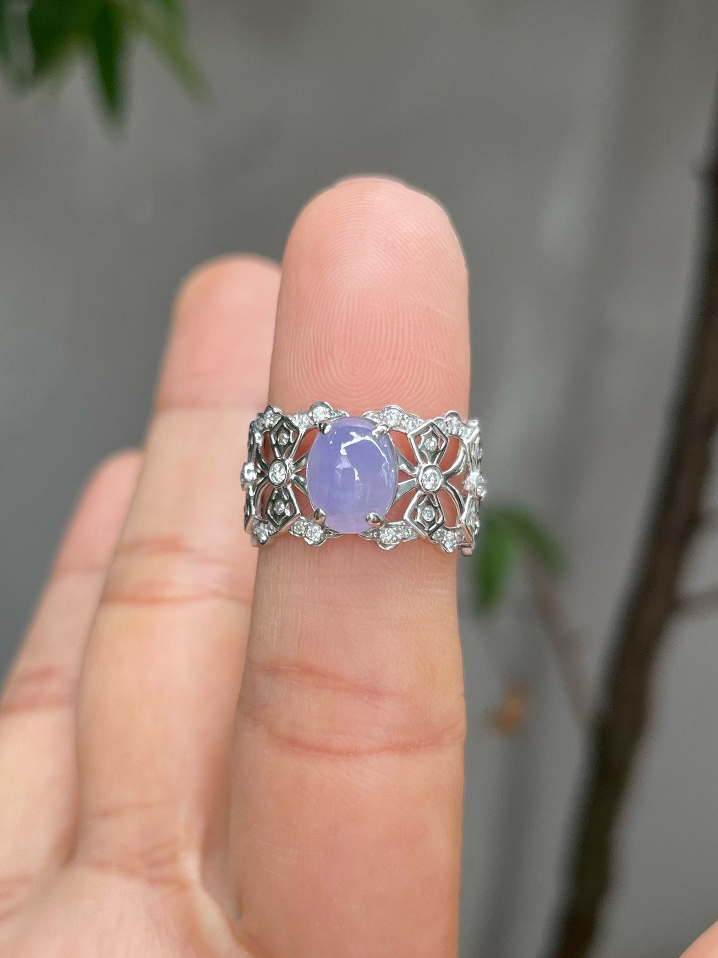 Lavender Jadeite Cabochon Ring (NJR242)