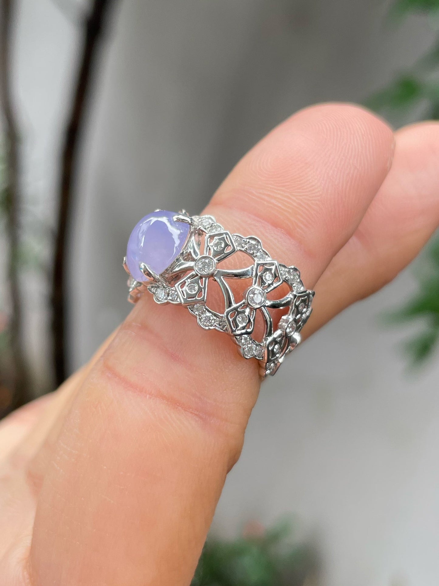 Lavender Jadeite Cabochon Ring (NJR242)