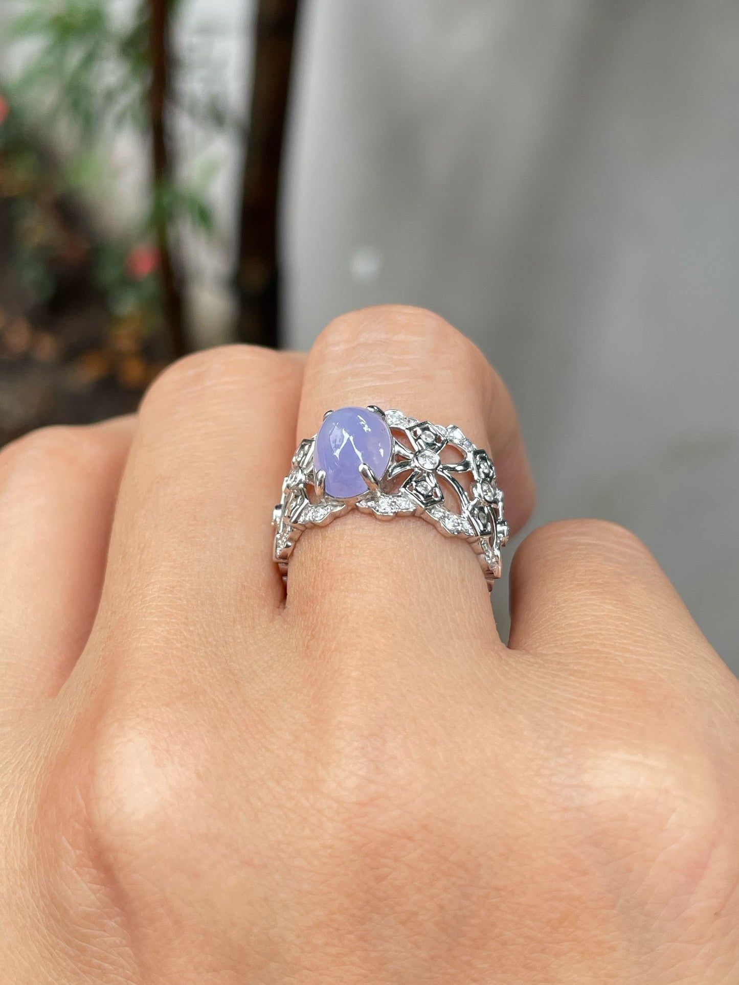 Lavender Jadeite Cabochon Ring (NJR242)
