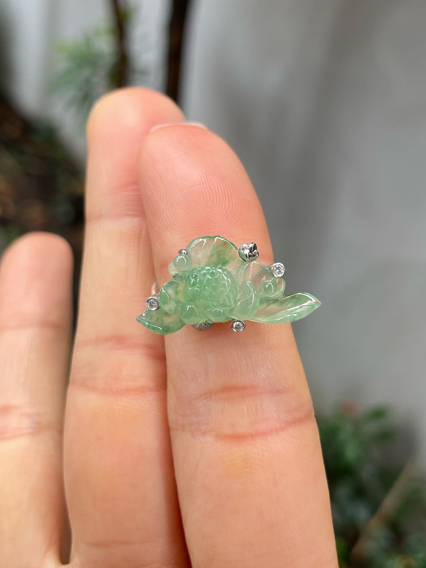 Icy Green Jade Ring - Lotus Flower (NJR229)