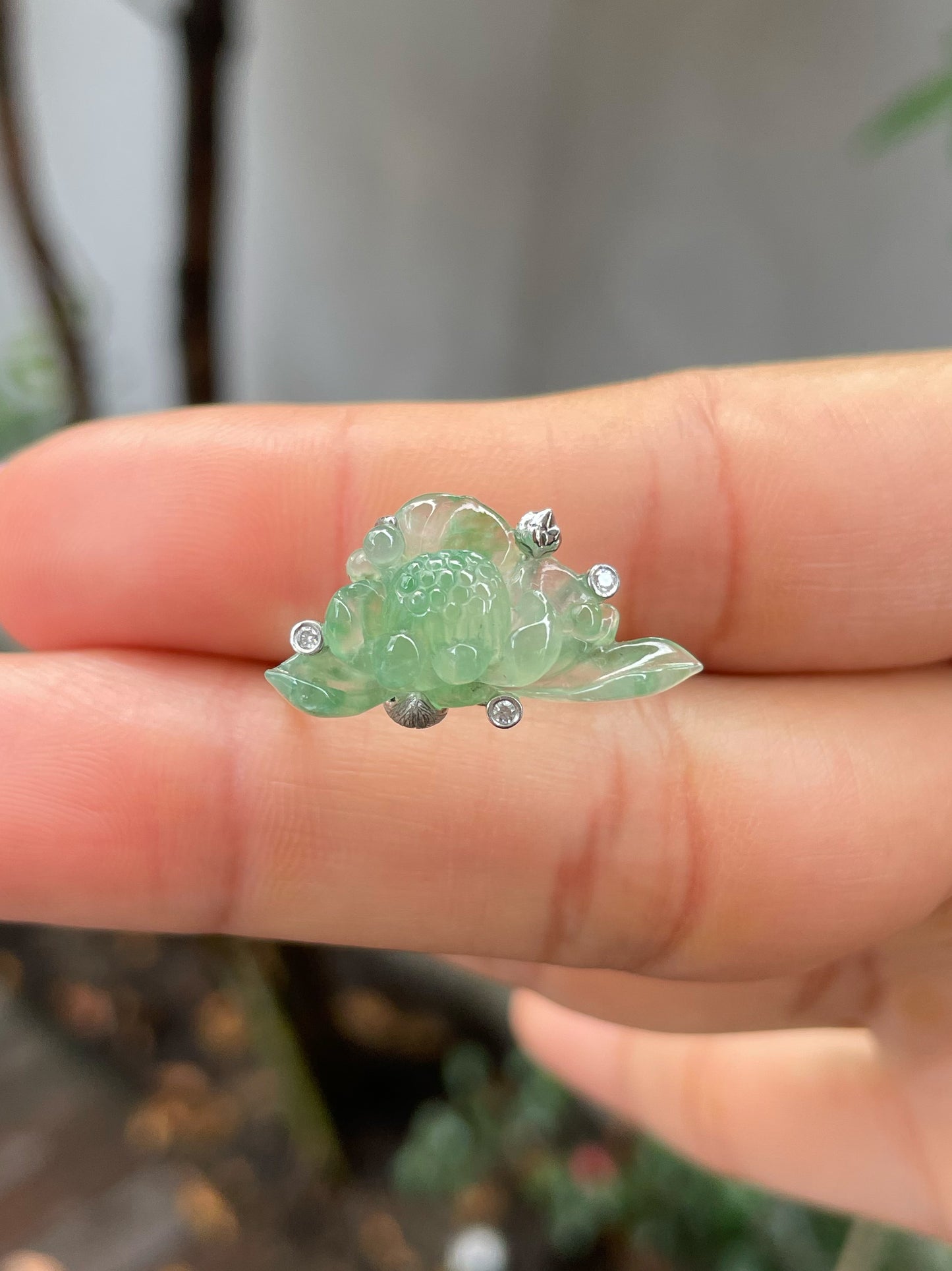Icy Green Jade Ring - Lotus Flower (NJR229)
