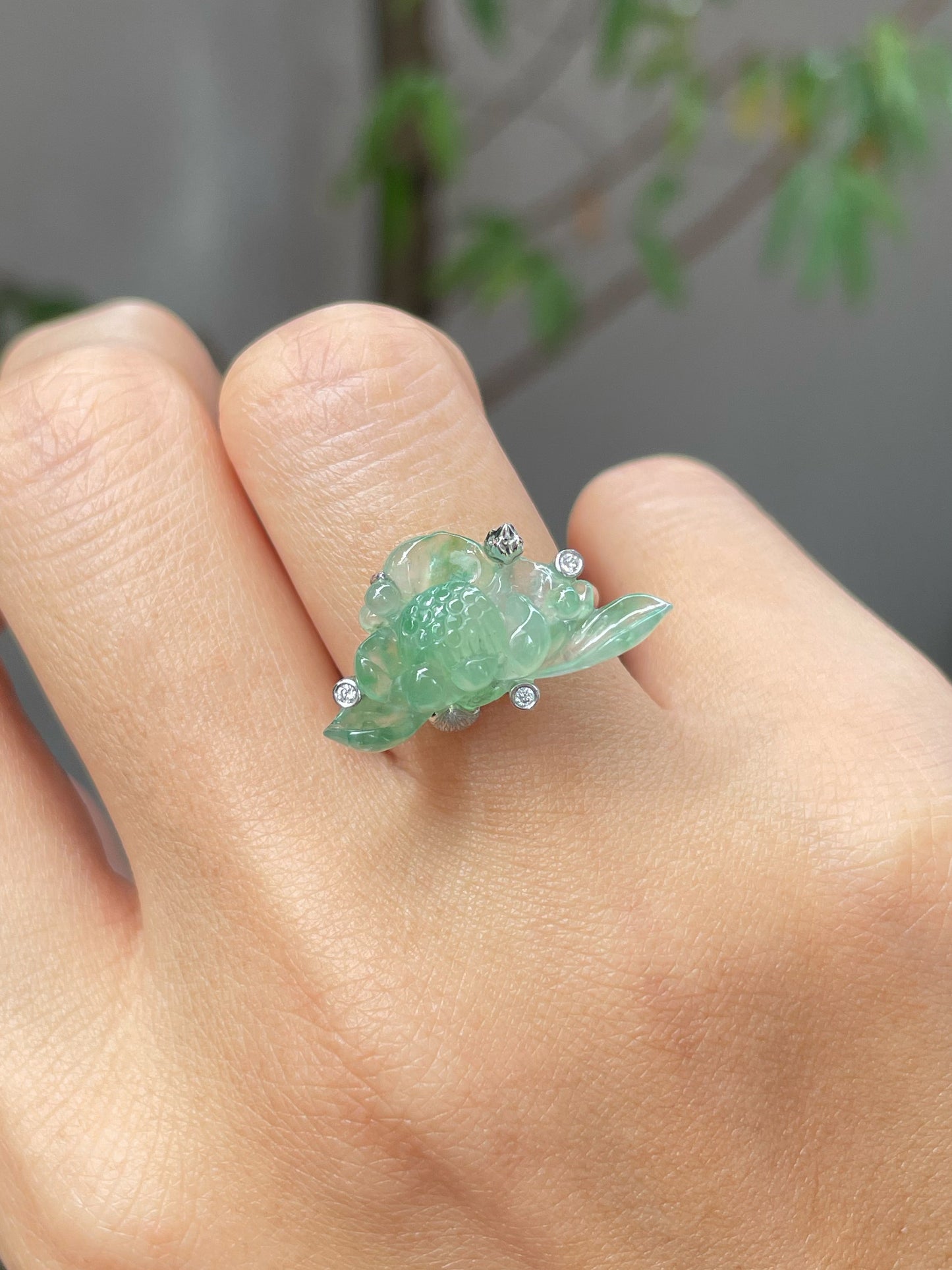 Icy Green Jade Ring - Lotus Flower (NJR229)