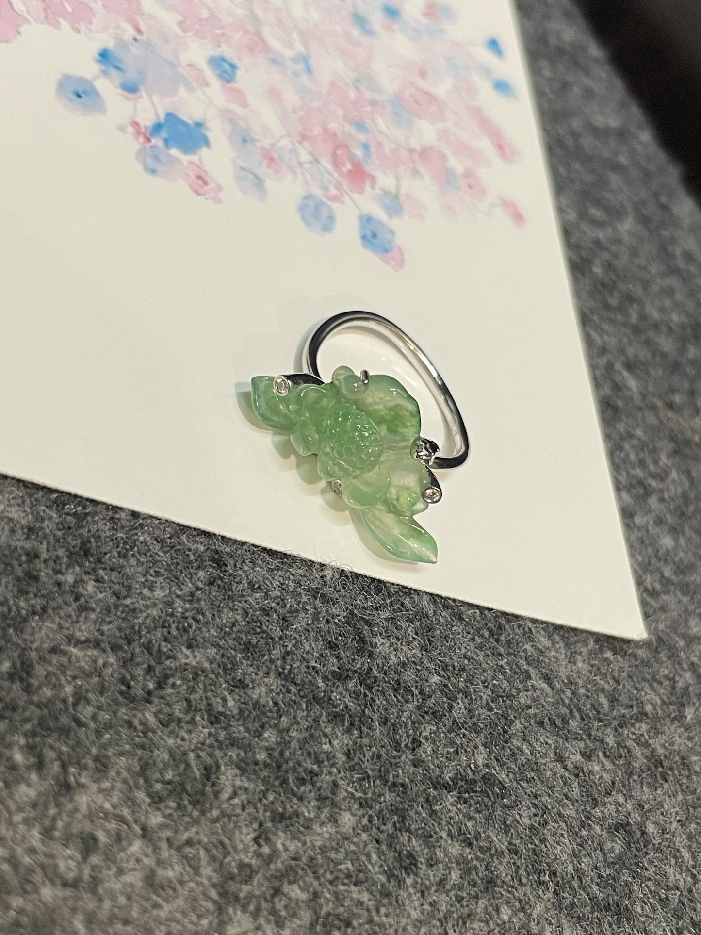 Icy Green Jade Ring - Lotus Flower (NJR229)