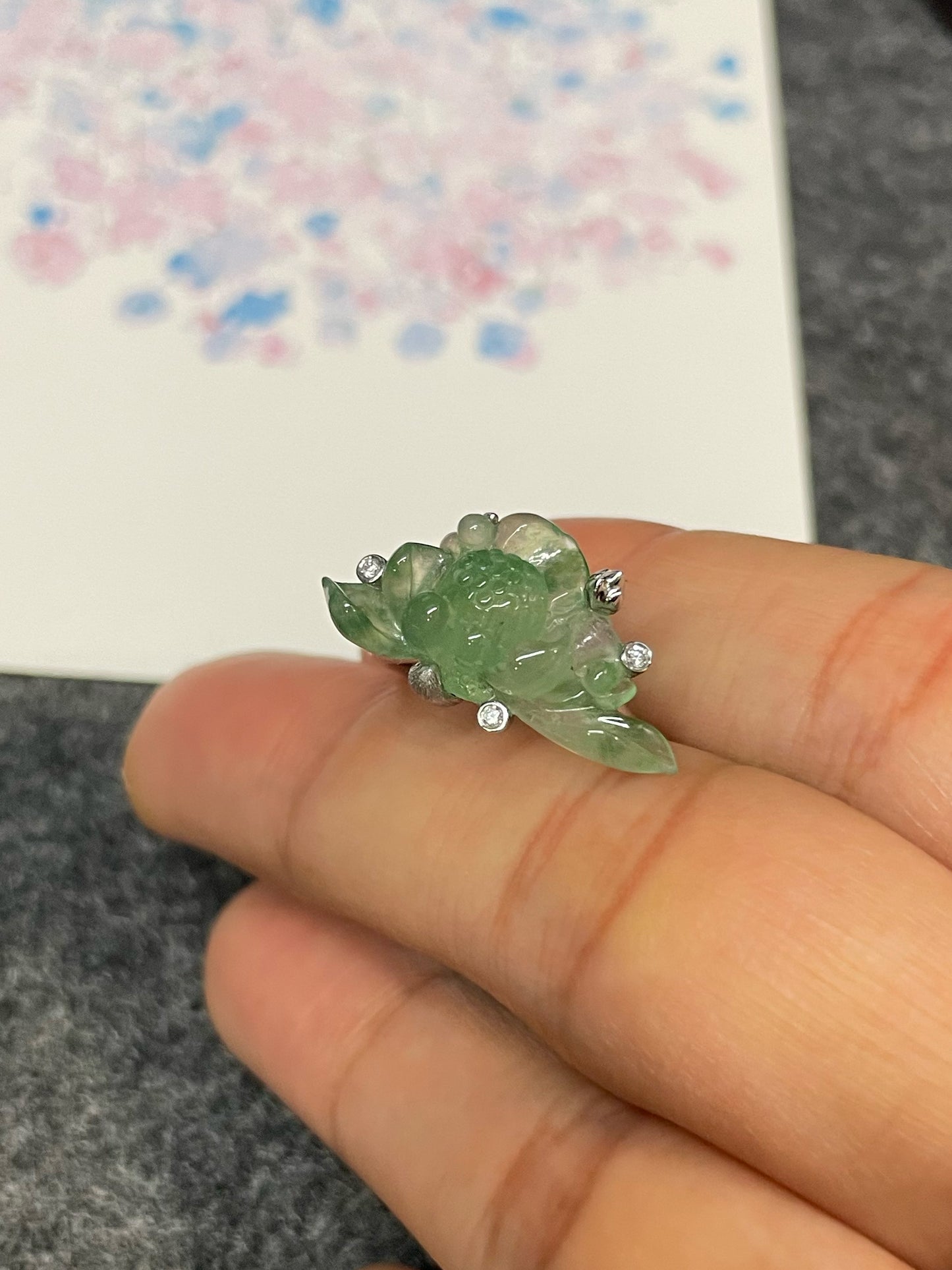 Icy Green Jade Ring - Lotus Flower (NJR229)