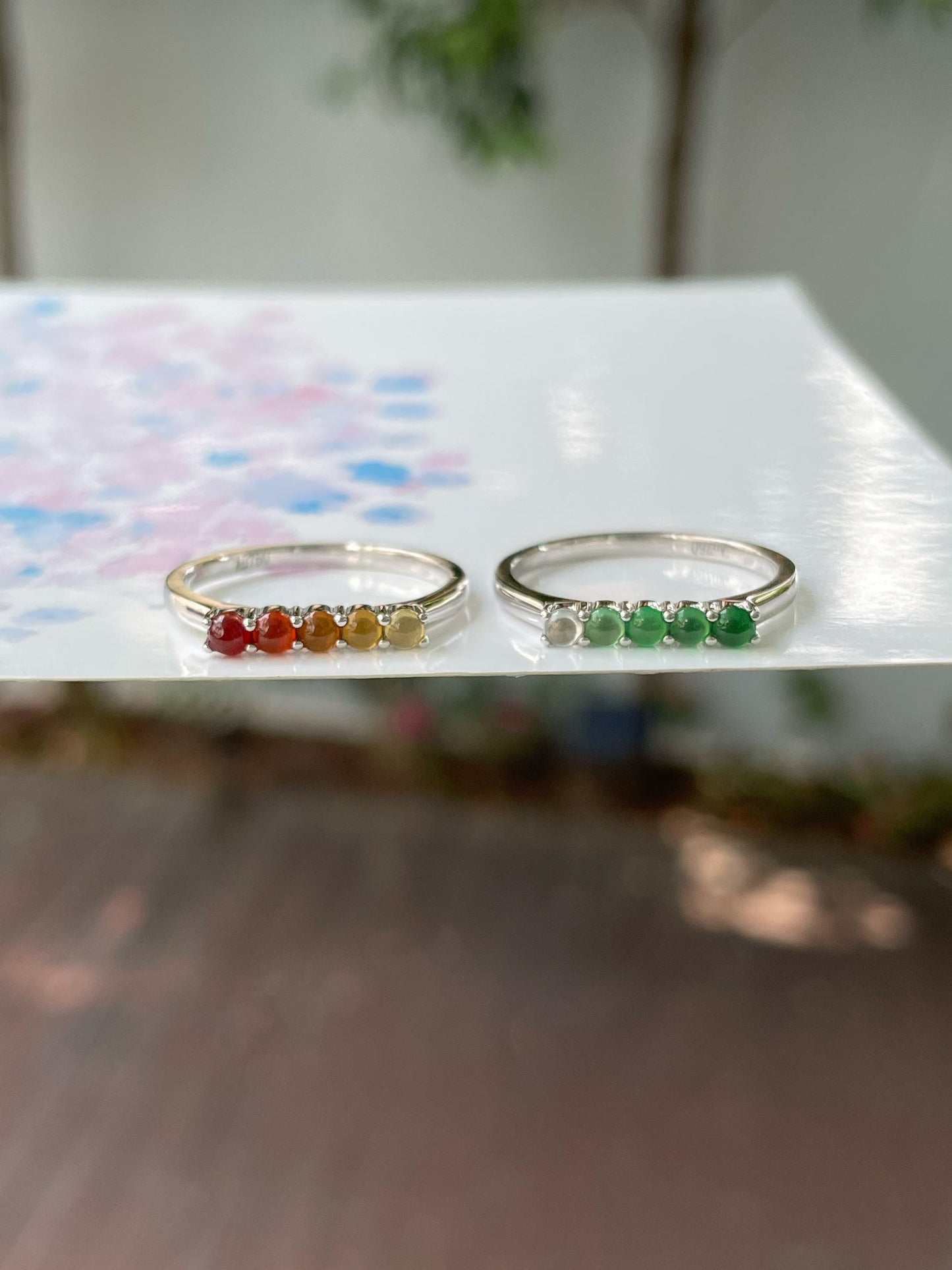 Multicoloured Jade Rings - Cabochons (NJR246)