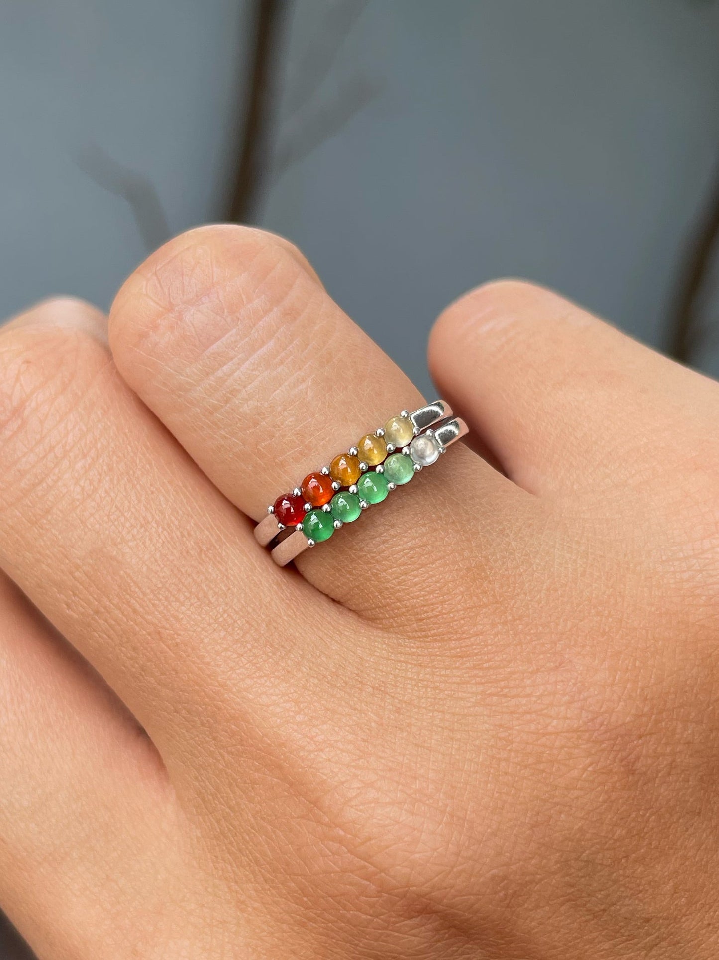Multicoloured Jade Rings - Cabochons (NJR246)
