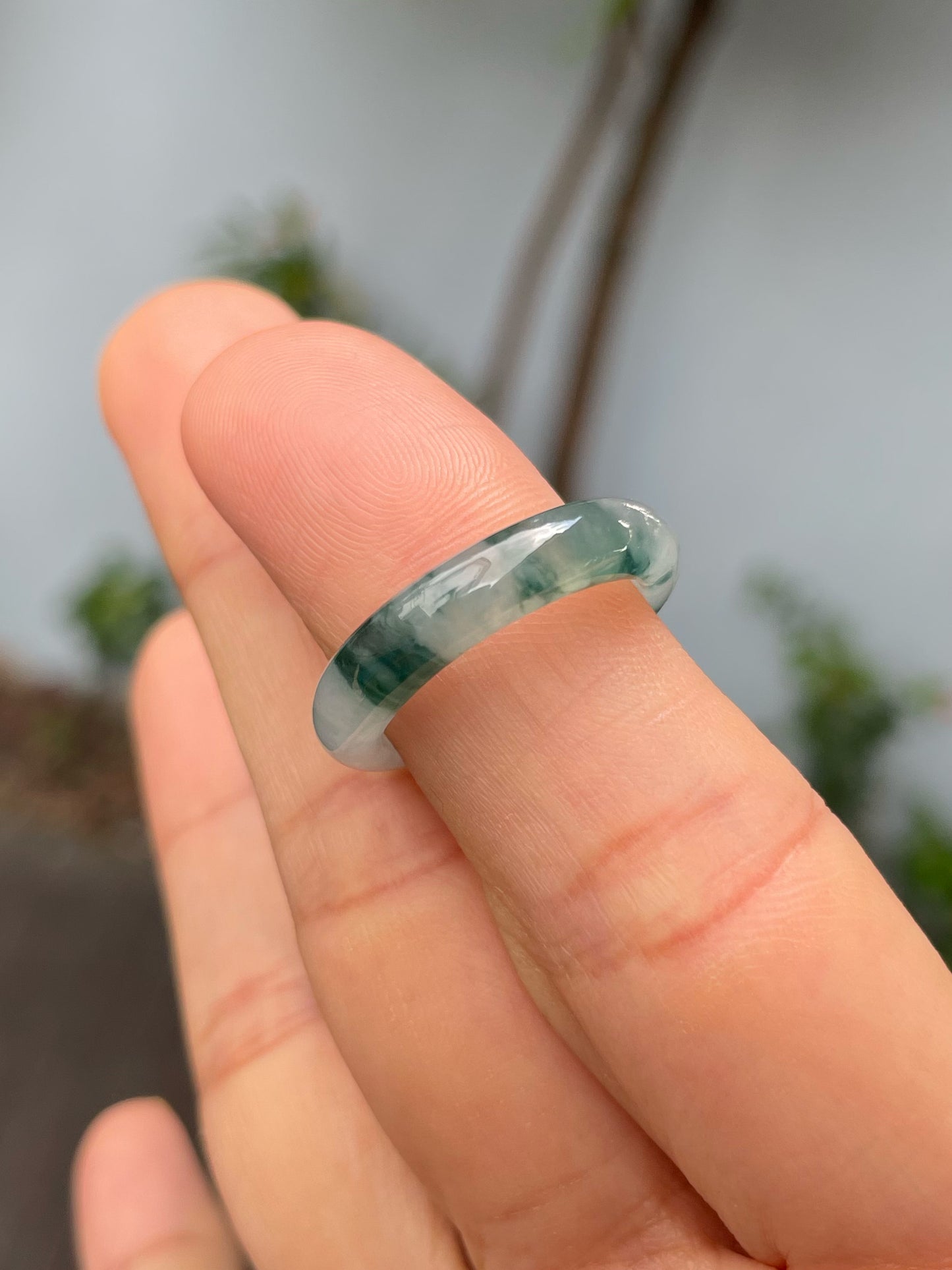 Bluish Green Jade Abacus Ring | HK 16 (NJR257)