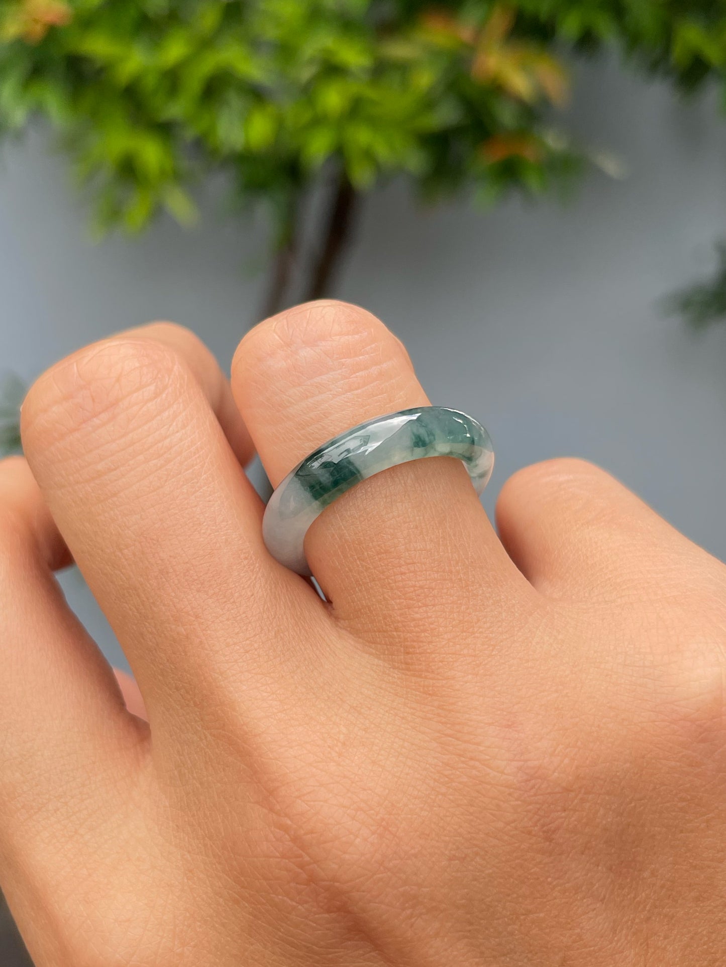 Bluish Green Jade Abacus Ring | HK 16 (NJR257)